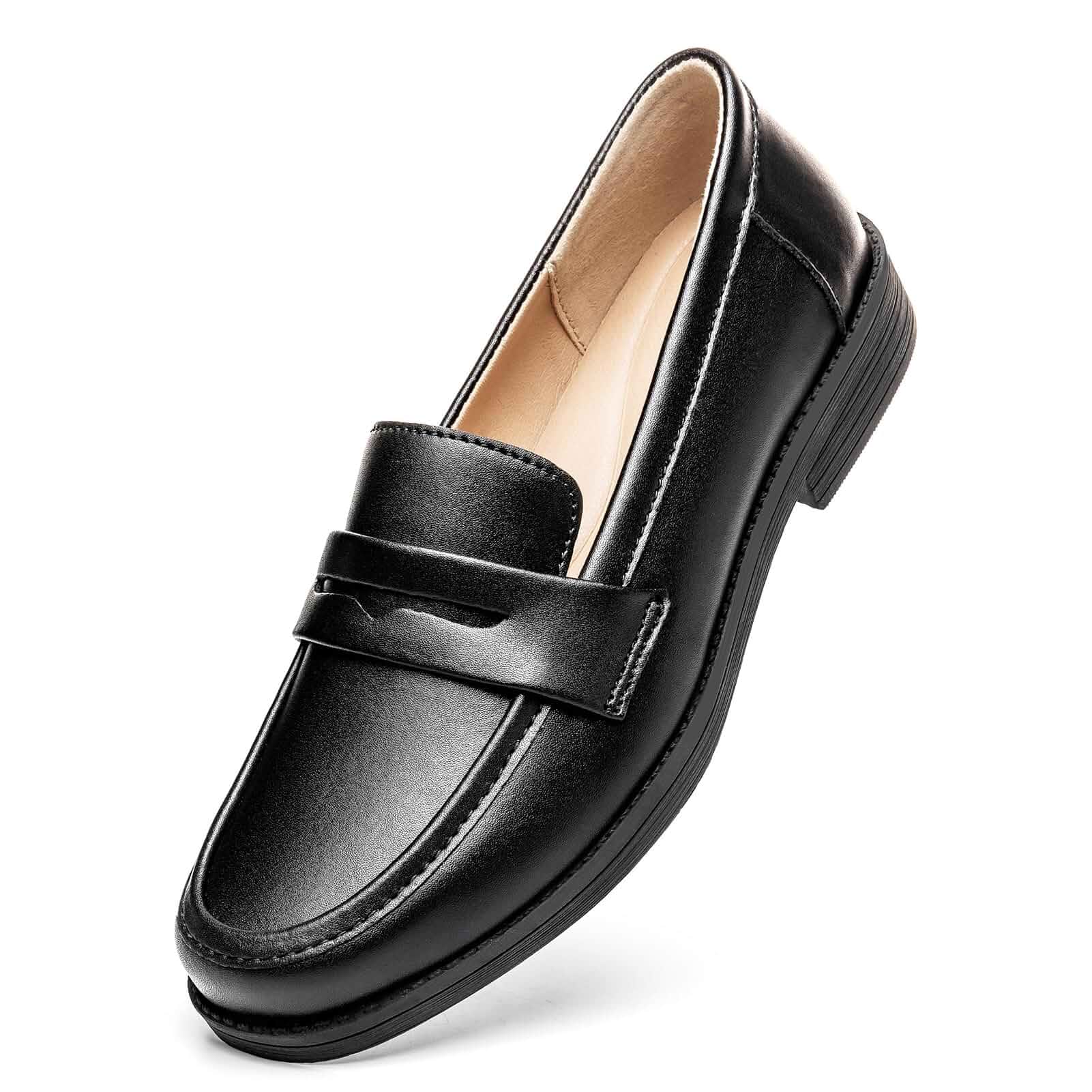 Women’s Comfortable & Lightweight Leather Penny Loafers Slip On Business Casual Dress Shoes Office Work Flats Everyday Walking Shoes for Women