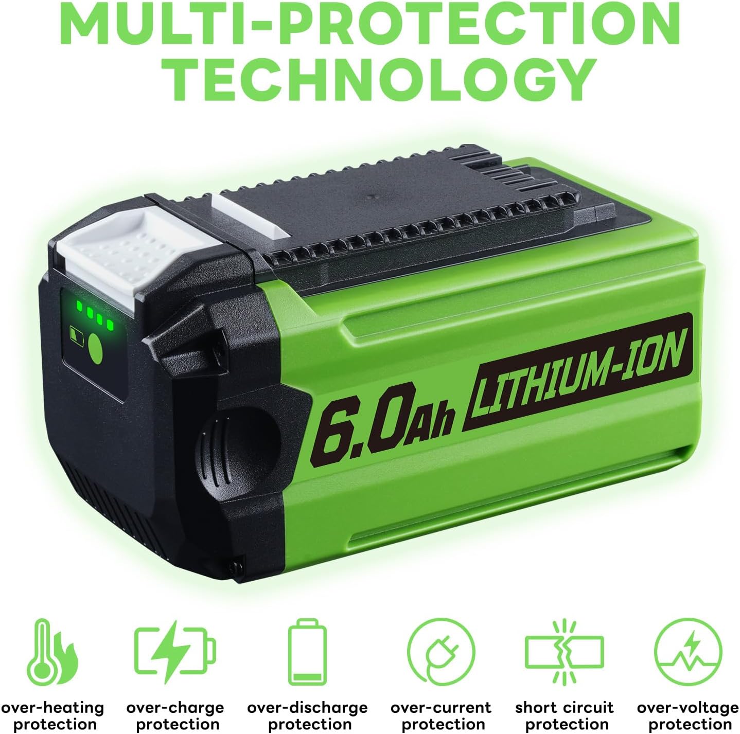 6.0Ah 1Pack 29462 29472 Lithium 40V Battery Replacement Compatible with Greenworks 40V 24282 20312 24252 21332 25322 20672 G-Max Cordless Power Tools