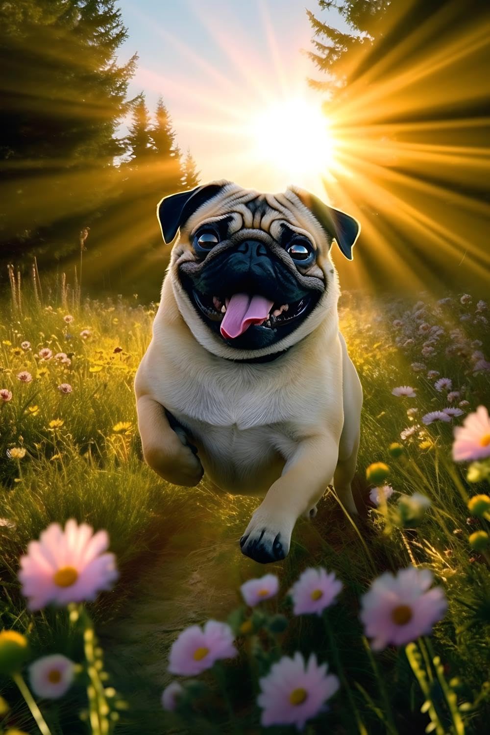 Pug Dog Diamond Painting Kits for Adults&Kids Cute Pug On Beach Full Drill Diamond Art Kit for Adults Beginner DIY 5D Diamond Dots Painting Craft for Wall Decor&Gift 16x20 inch