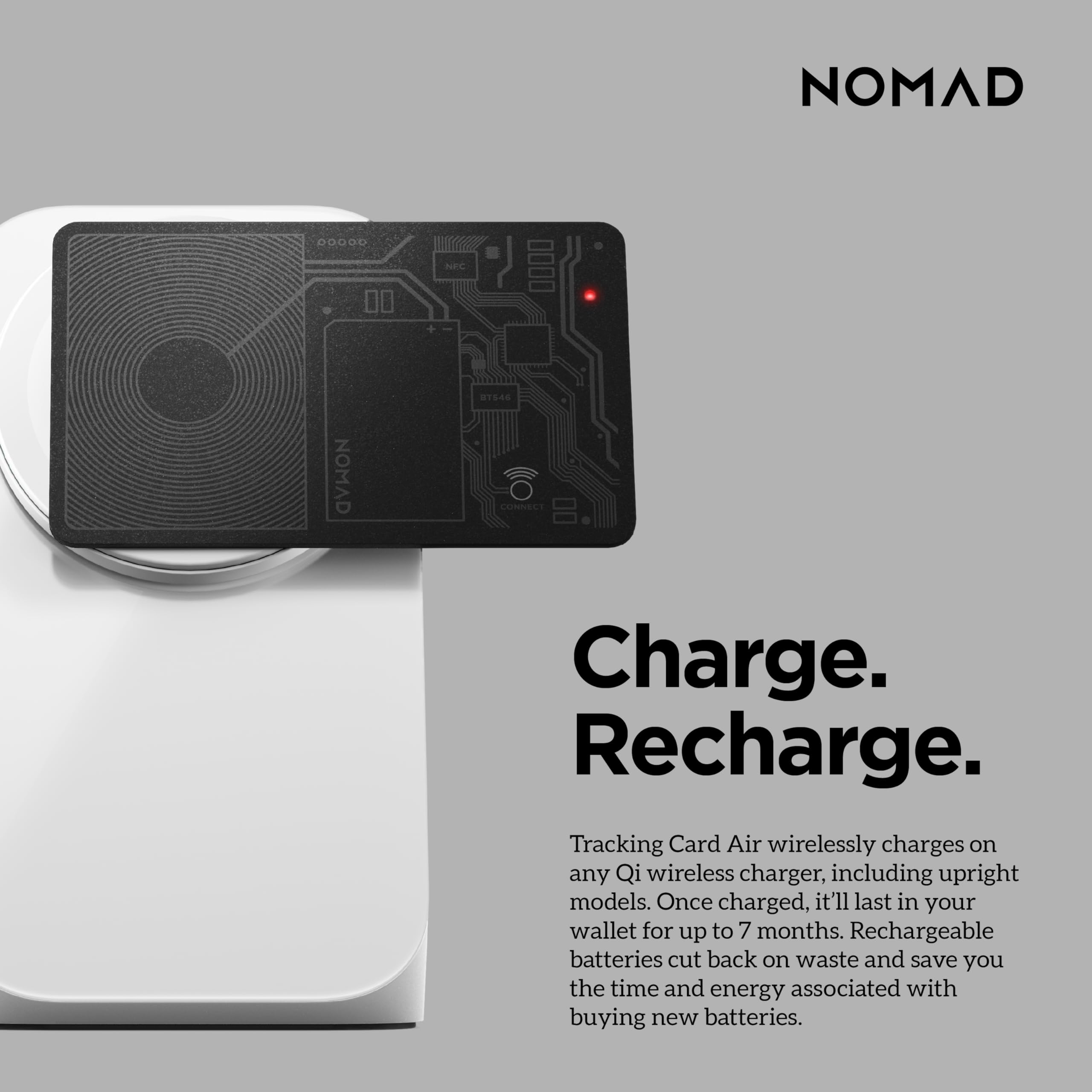 Nomad Scheda di tracciamento Air per Android, sottile, compatibile con Google Find Hub, tracker per carte ricaricabile impermeabile IPX7, batteria 7 mesi, spessore 1,7 mm, Android OS 9 o versioni