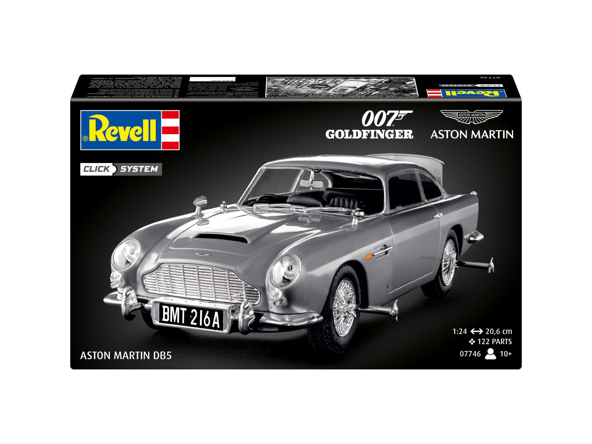 Revell 07746 James Bond Aston Martin DB5 (Click System) Skala 1:24, niezabudowana, wstępnie kolorowa, zatrzaskowa (bez kleju), zestaw modeli plastikowych