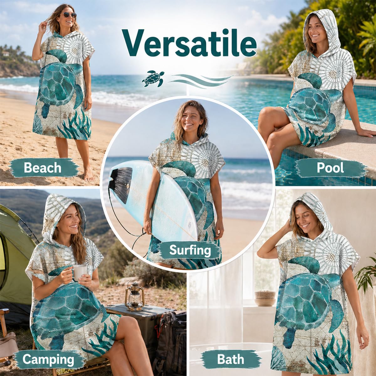 Odot Poncho Toalla con Capucha Adulto Natación Playa Surf Albornoz para Cambiarse de Ropa Toalla de Microfibra Albornoces Nadar Playa Baño Verano