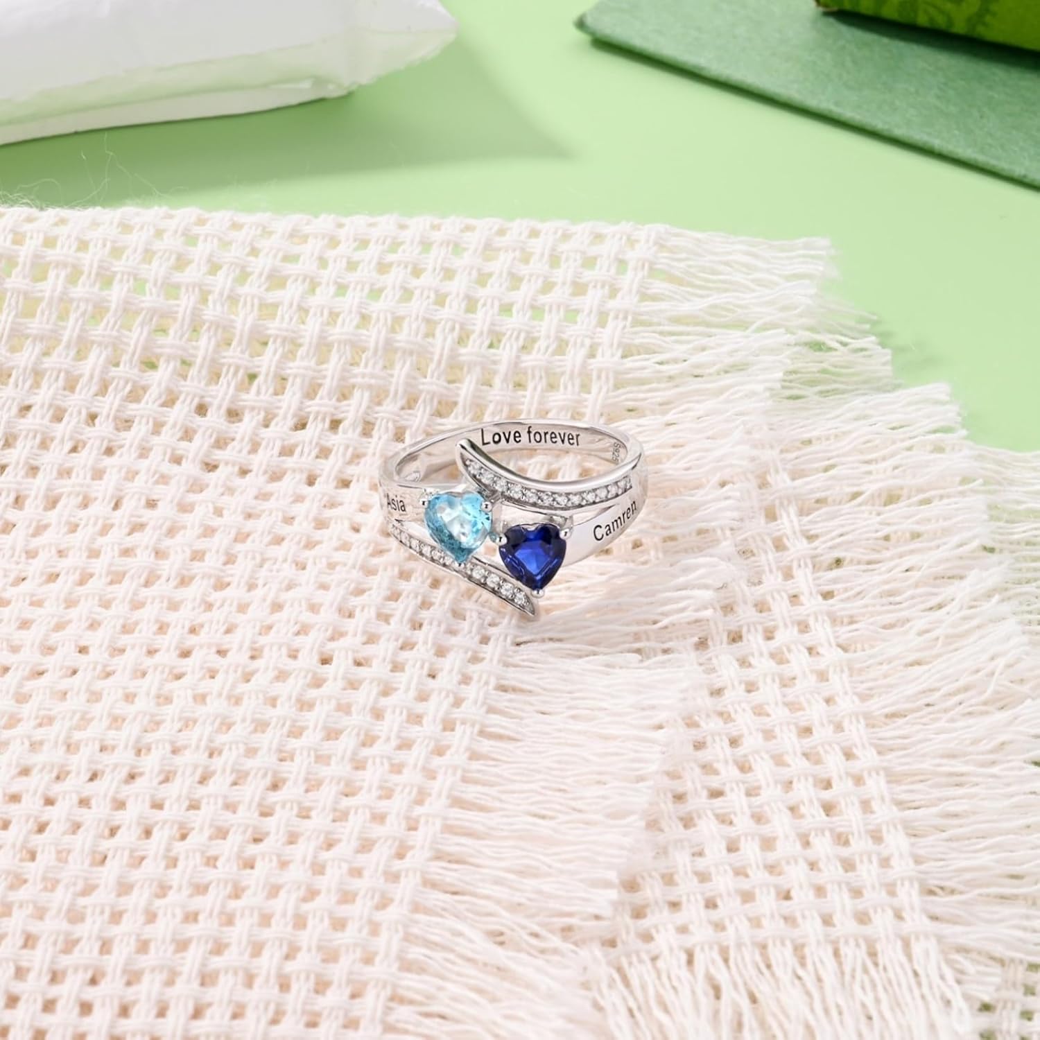 Personalized Sterling Silver Mothers Ring with 2 Birthstones,Custom Engraved Name Promise Ring for Women,Mother's Day Gift for Mom Wife Grandmother - Image 6