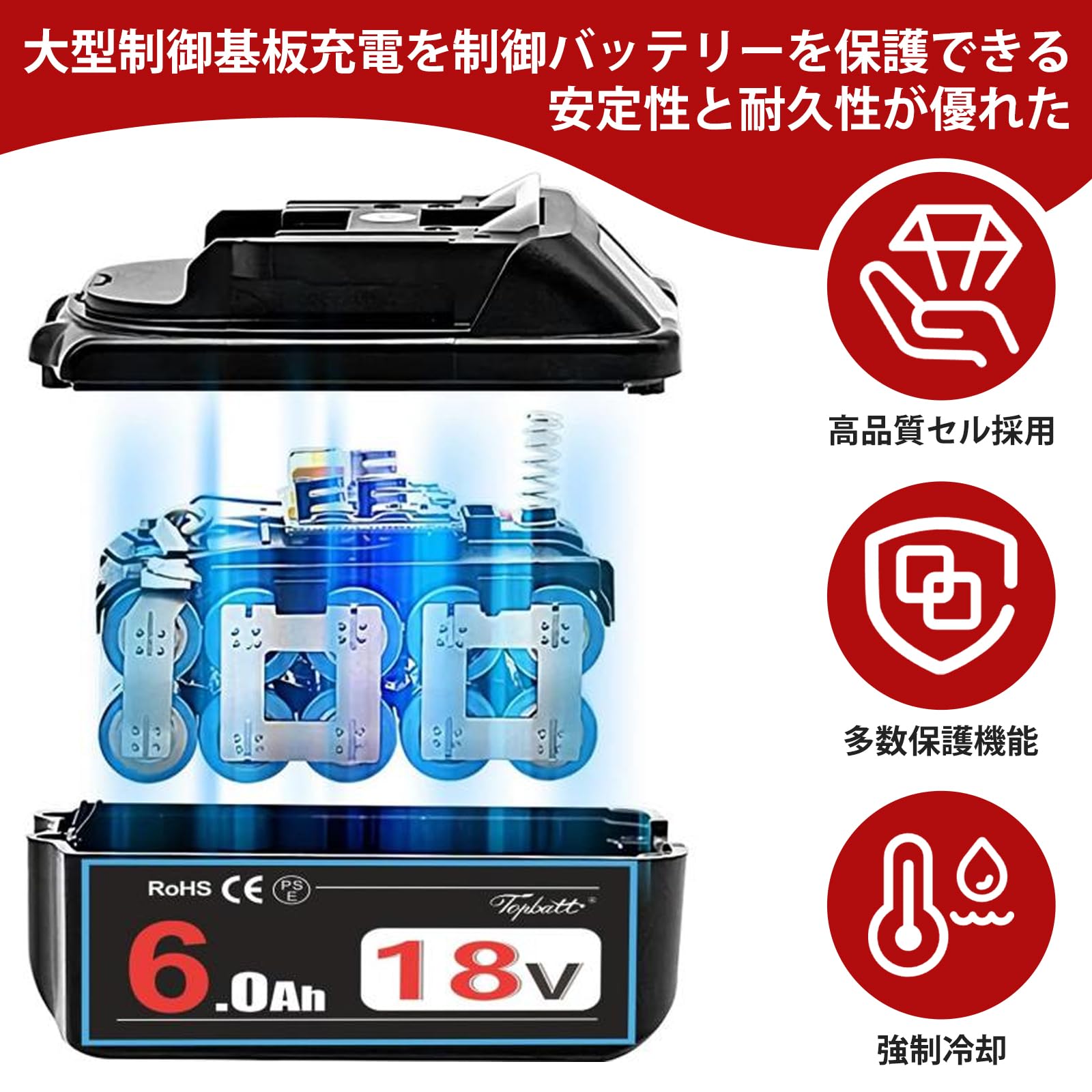 Amazon.co.jp: Powayup互換 マキタ 18v バッテリー実容量6.0Ah 搭載 