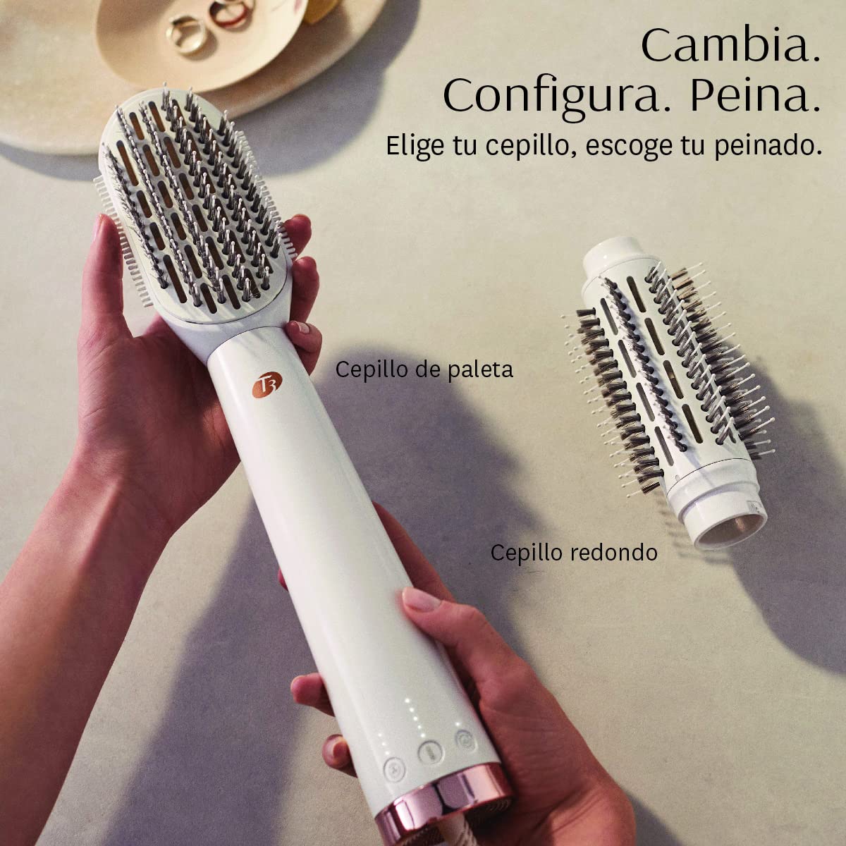 T3 AireBrush Duo con dos accesorios Cepillo de aire caliente con accesorios intercambiables, incluye 15 combinaciones de velocidad y calor, con interruptor para aumentar el volume