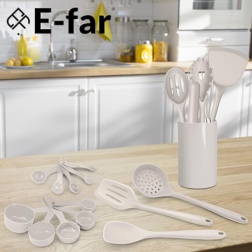 Miniatura 7 de E-far Juego de utensilios de cocina de silicona, 24 utensilios de cocina resistentes al calor con soporte, herramientas de cocina de silicona con