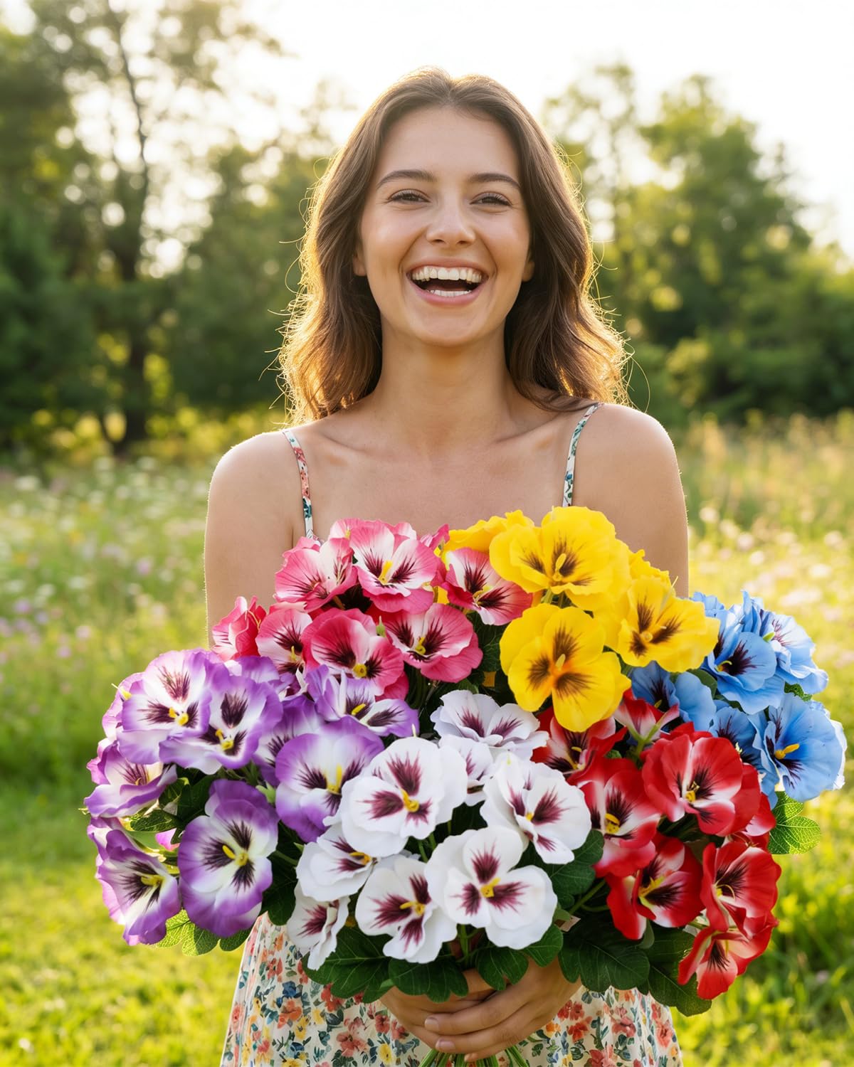 12 Bundles Artificial Flowers Outdoor, 6 Colours UV Resistant Faux Pansy Flowers Plants - Image 3