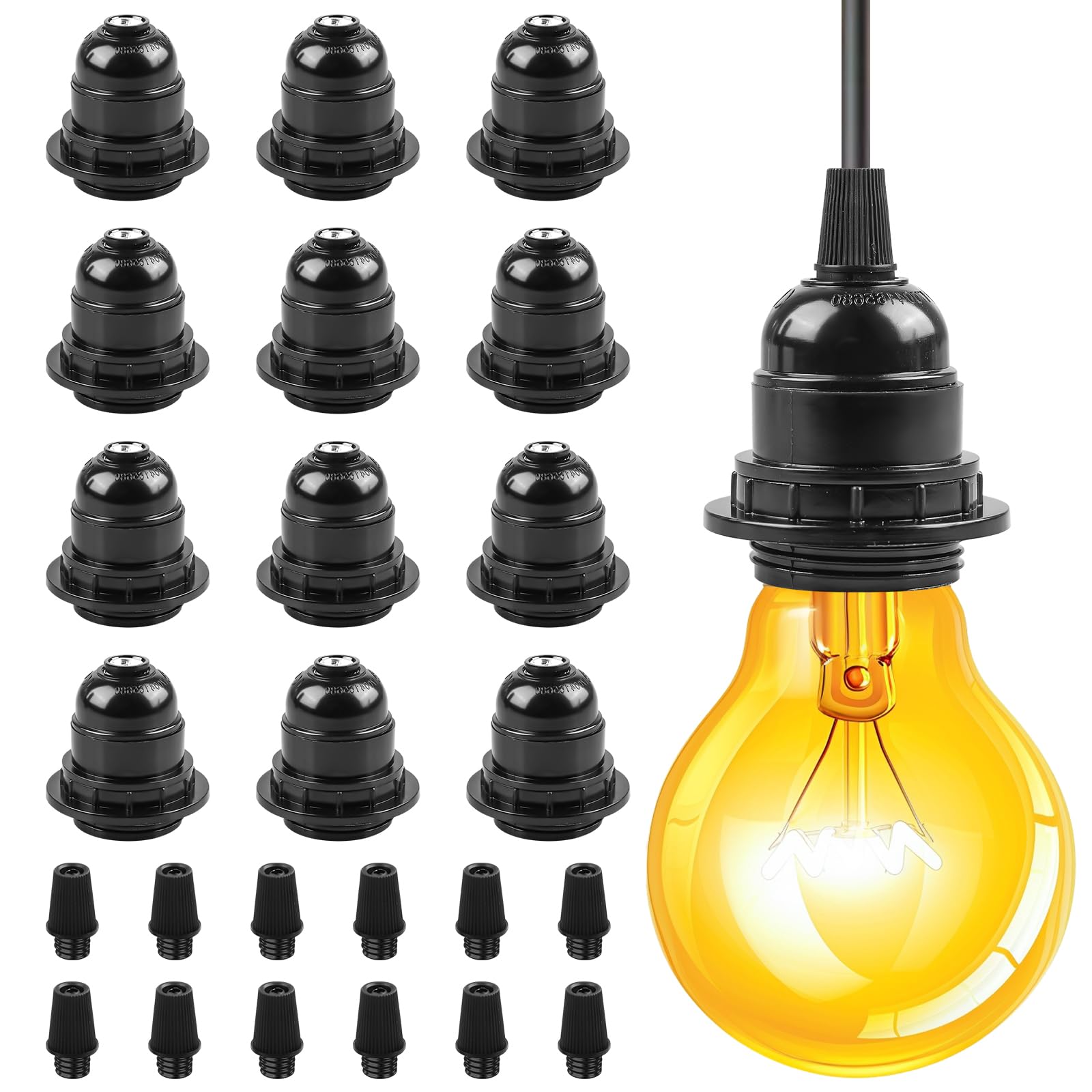 Douilles E27 Vintage - Lot De 7 - Noir - 250V 4A - Pour Lustre Rétro