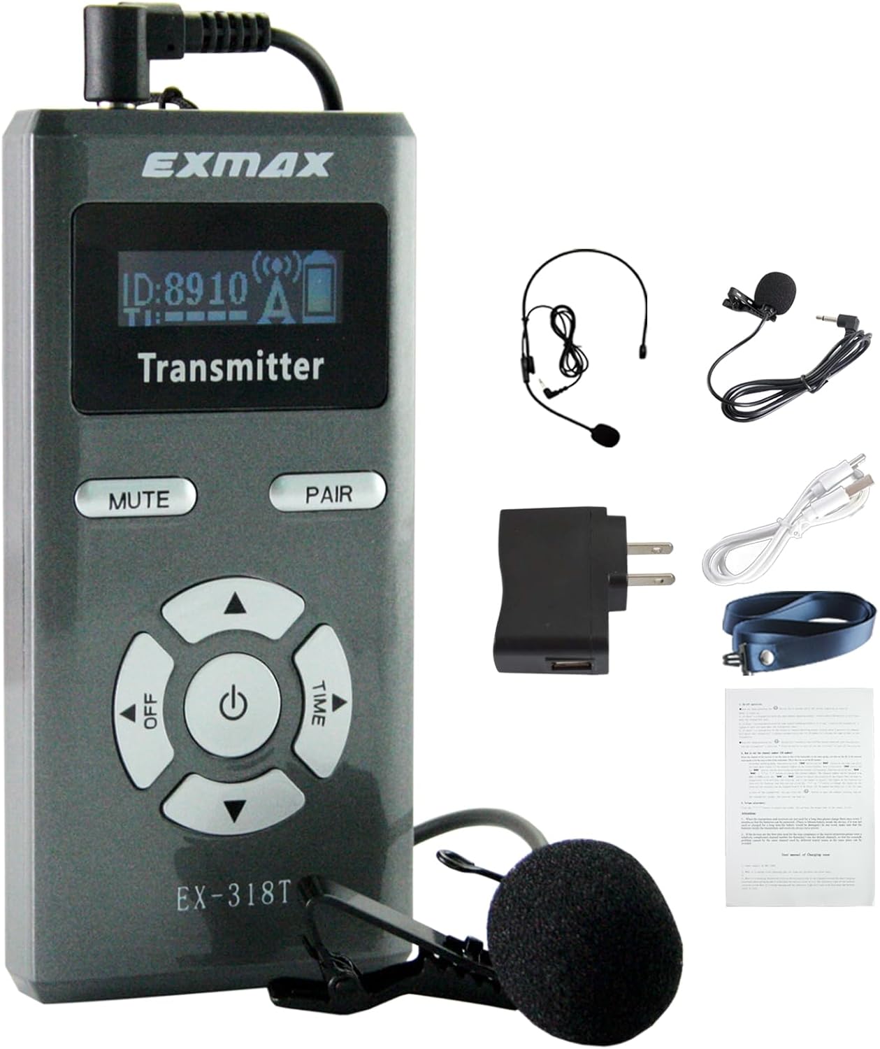 EXMAX-EX-318 2.4G Wireless Audio Voice Tour Guide System Transmitter with Headset Microphone for Church,Classroom Lectures,Seminars,Training,Travel,Exhibition,Hajj,Conference,Wedding(1 Transmitter)