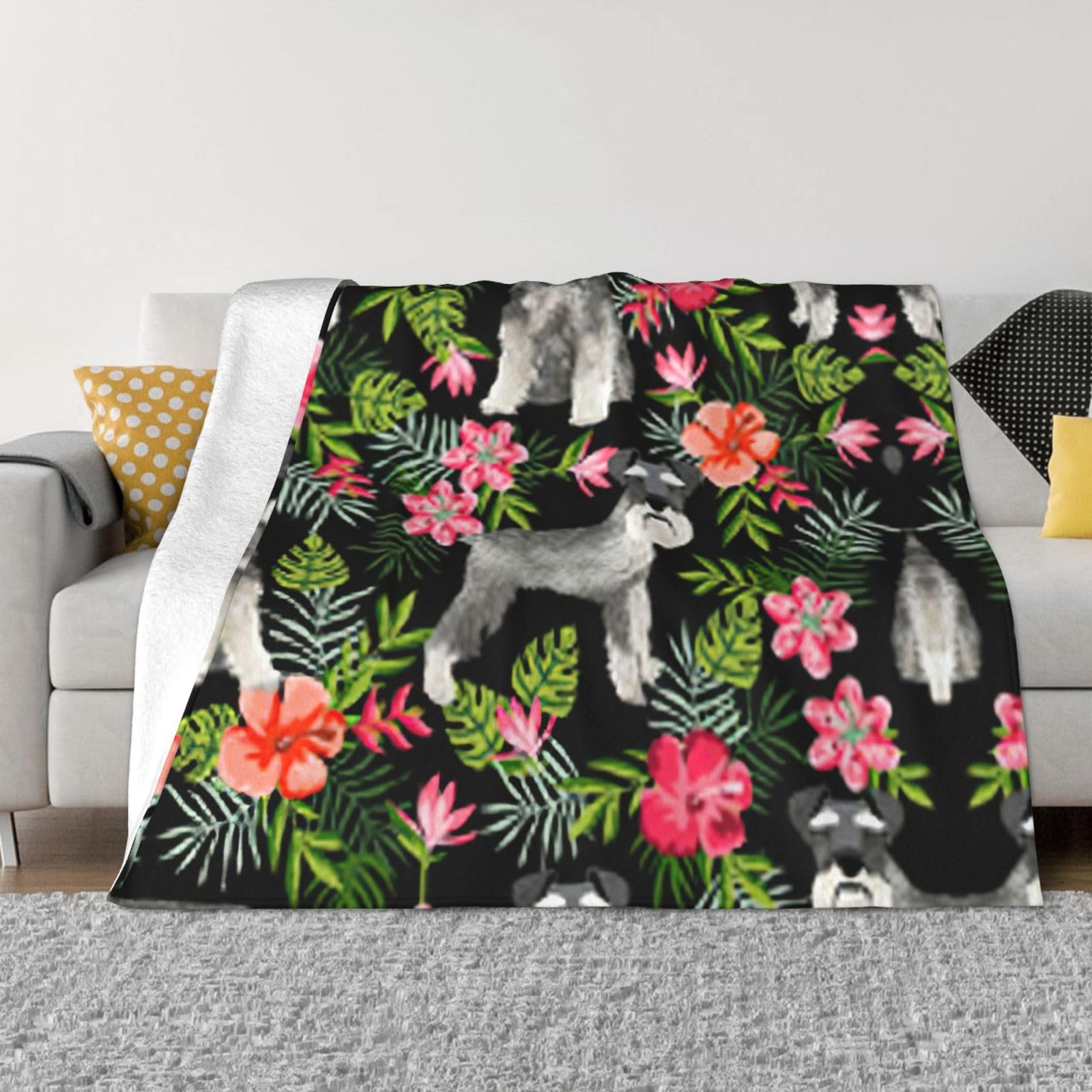 Couverture flanelle Schnauzer : plaid doux pour lit et canapé