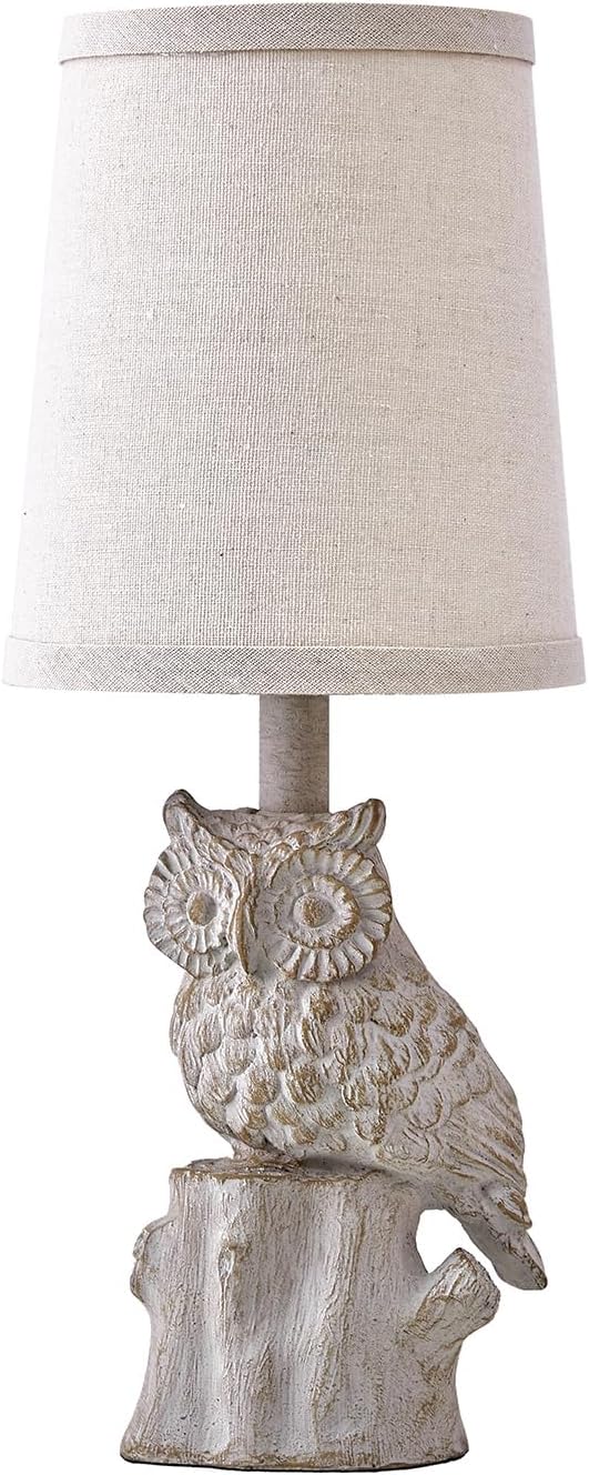 G-SAFAVA 14.25" Small Table Lamp for Living Room Farmhouse Bedside Resin Single Lamp with White Owl Lamp Shape for Bedroom Retro Rustic Nightstand Lamp