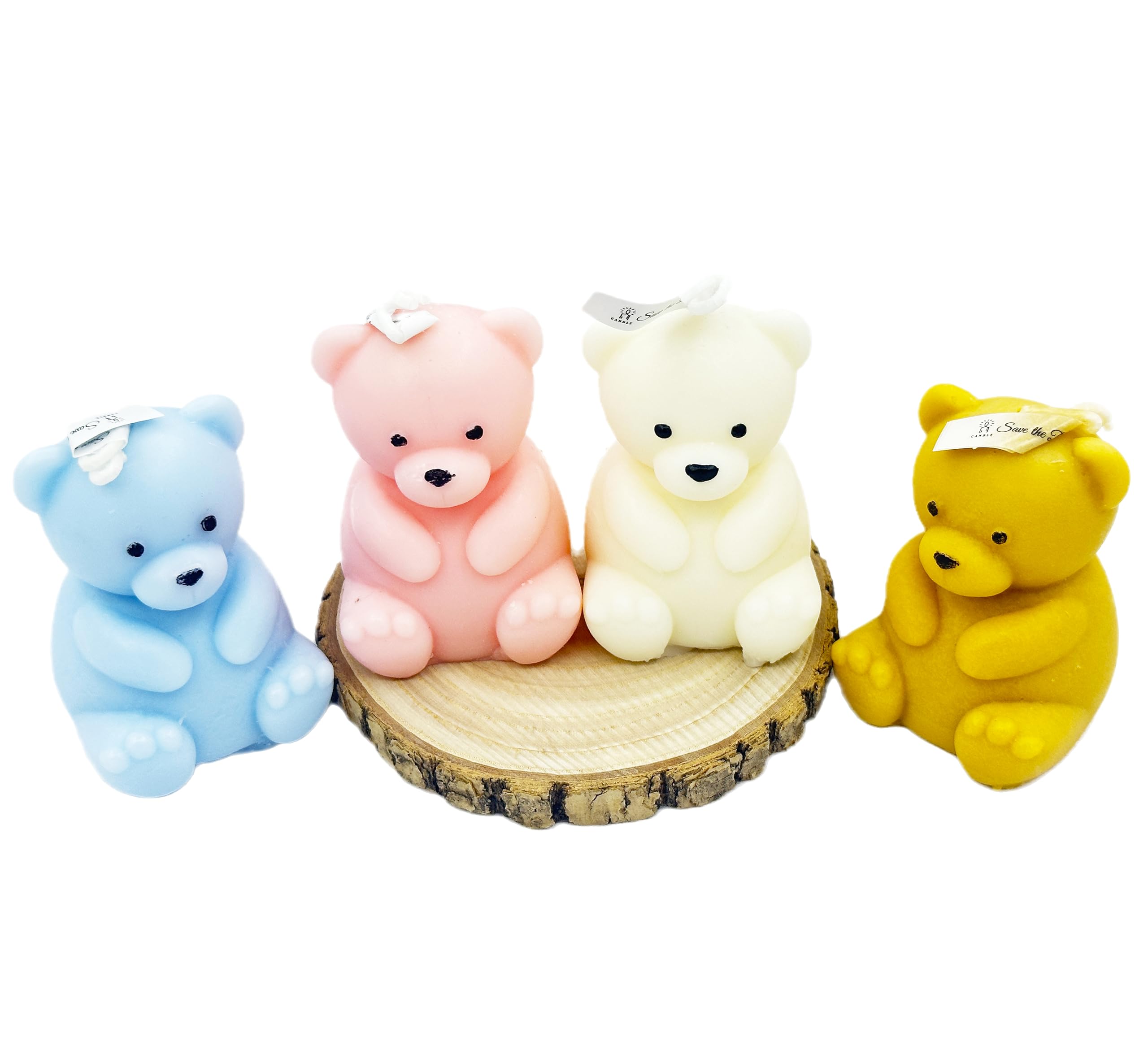 Set of 4 Bear Shaped Candles and 1 Wooden Gasket,Cute Bear Scented Candle,Handmade Soy Mini Bear Candles,Aesthetic Candle Gifts for Child,Wedding Candle Favors for Guests,Novelty Candles Birthday