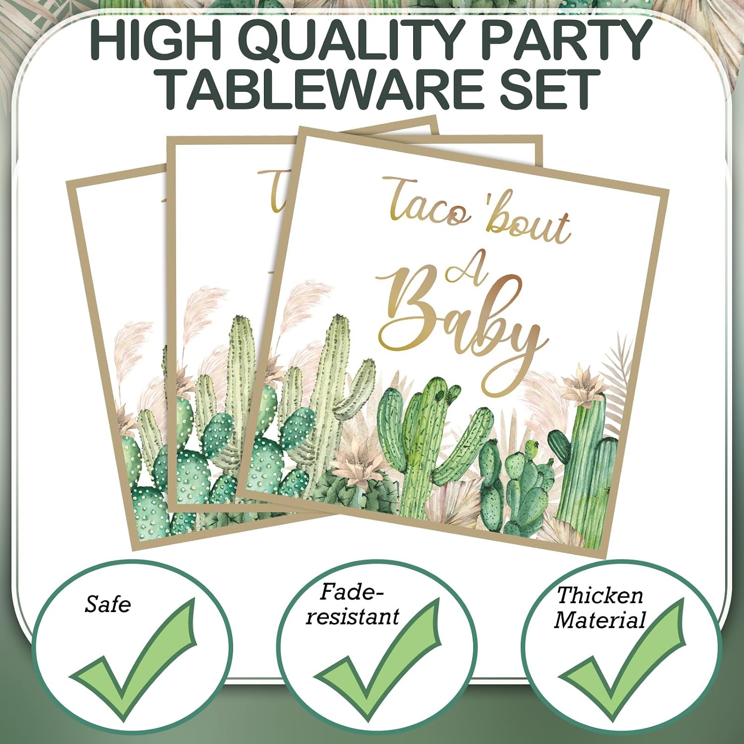 350 Pcs Taco' Bout A Baby Party Decorations Cactus Taco Pampas Grass Baby Shower Party Tableware Set Disposable Plates Cups Napkins Cutlery for Birthday Baby Shower Wizard Party, Serve 50