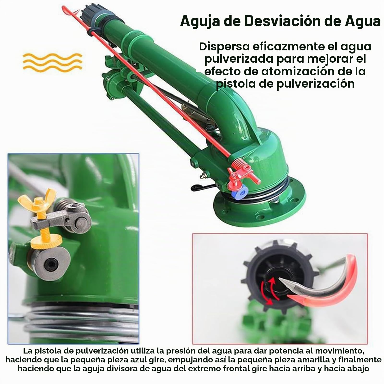 Aspersor De Agua De Impacto por Impulso, Aspersor De Riego Agrícola, Rociador De Riego De Área Grande De 360°, con Boquilla De Repuesto, para Riego De Jardines De Césped Agrícola