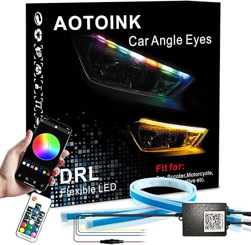 Tira de luces para faros delanteros de automóvil, multicolor de 24 pulgadas, 12 V, luz diurna LED, RGB flexible, DRL, tiras LED, impermeables,