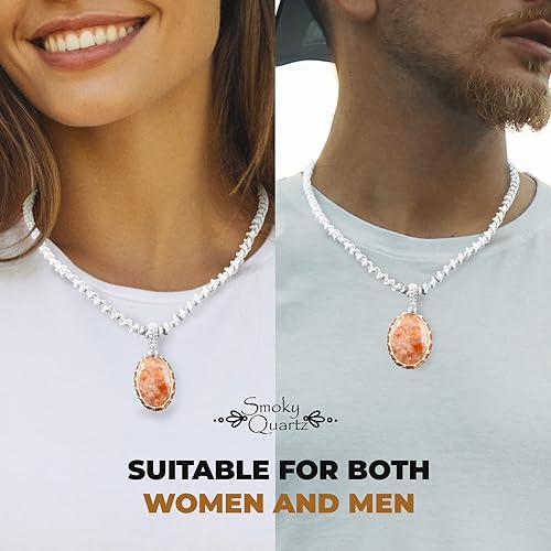 Vista 35 de Crystal Necklace with Stone Pendant - Amulet for Chakra Healing, Handmade Unisex Jewelry with Gift Bag, Handmade White Macrame Cord, Natural