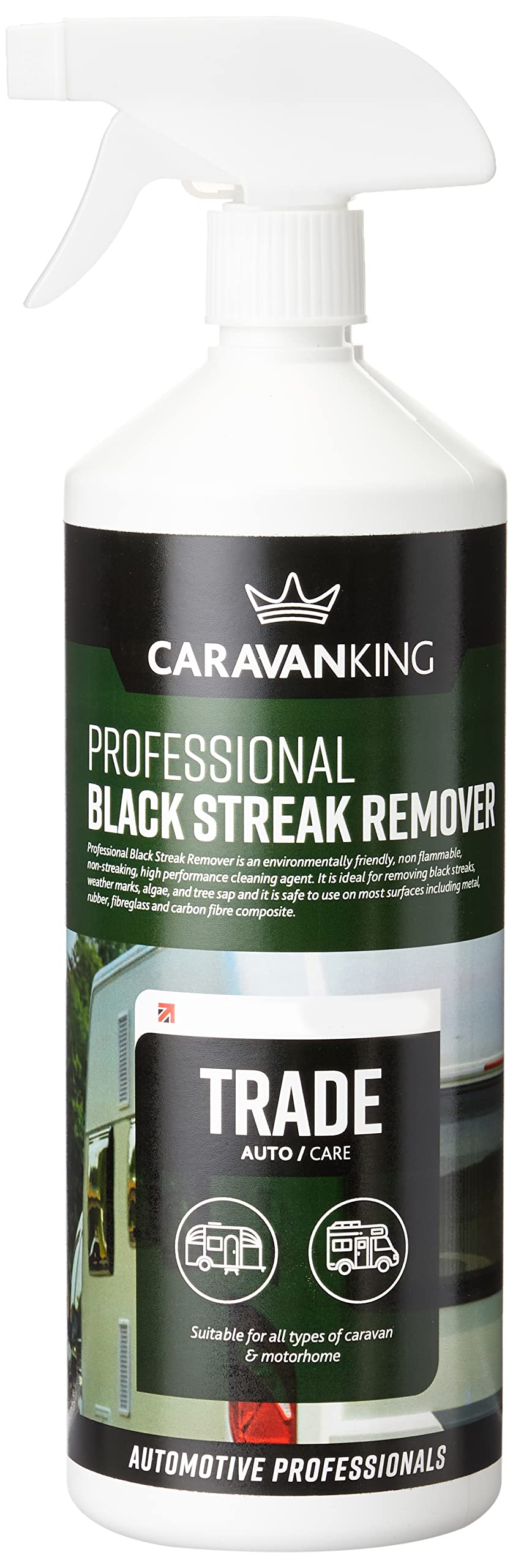 Caravan King – Black Streak Remover Spray – Fast-Acting Cleaner for Caravans & Motorhomes, Targets Black Marks, Tree Sap, Algae & Grime – Safe on Paint, Plastic & GRP, 1L