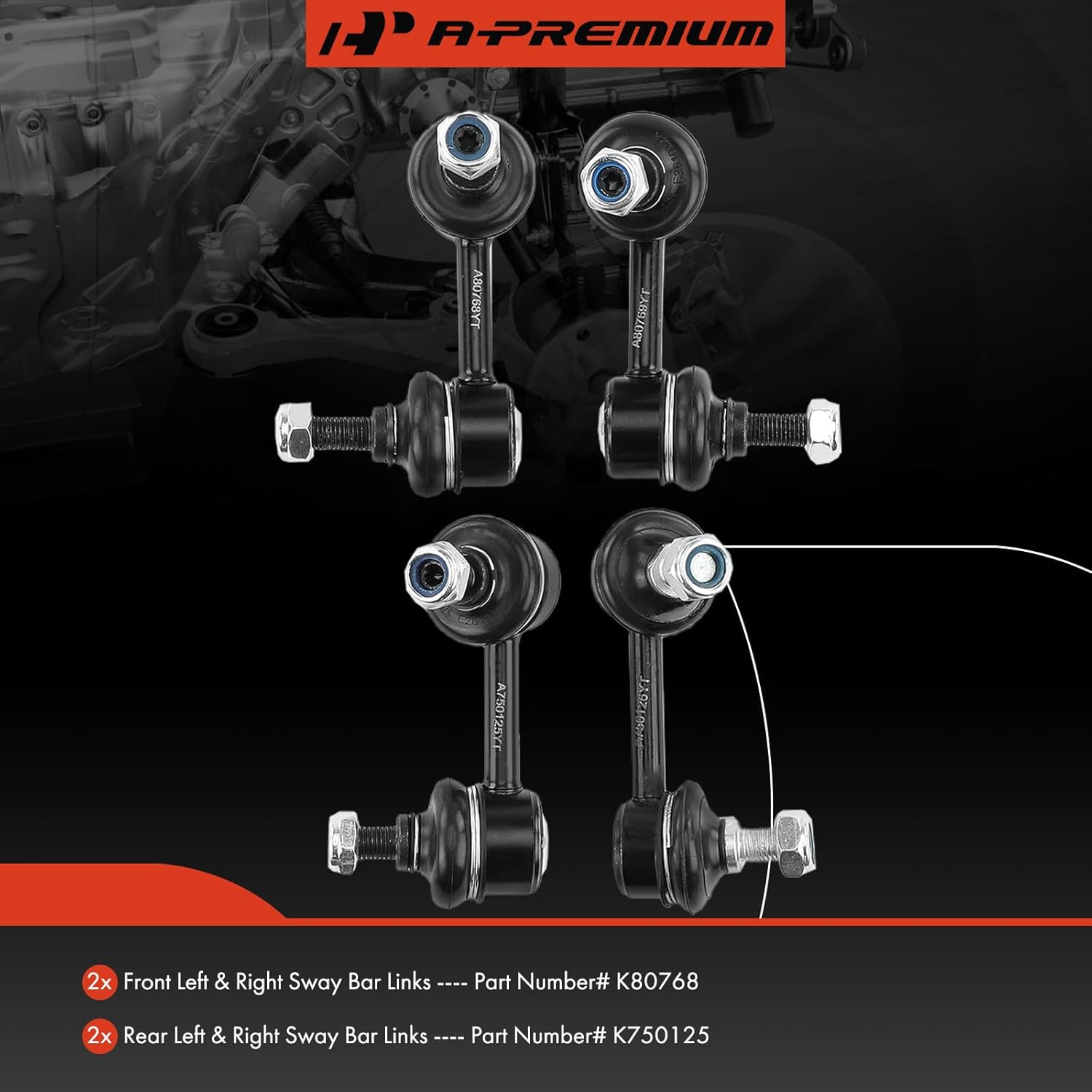 A-Premium Set of 4, Front & Rear Sway Bar Links Kit Stabilizer Bar Links, Compatible with Honda Civic & Acura CSX 2006-2011