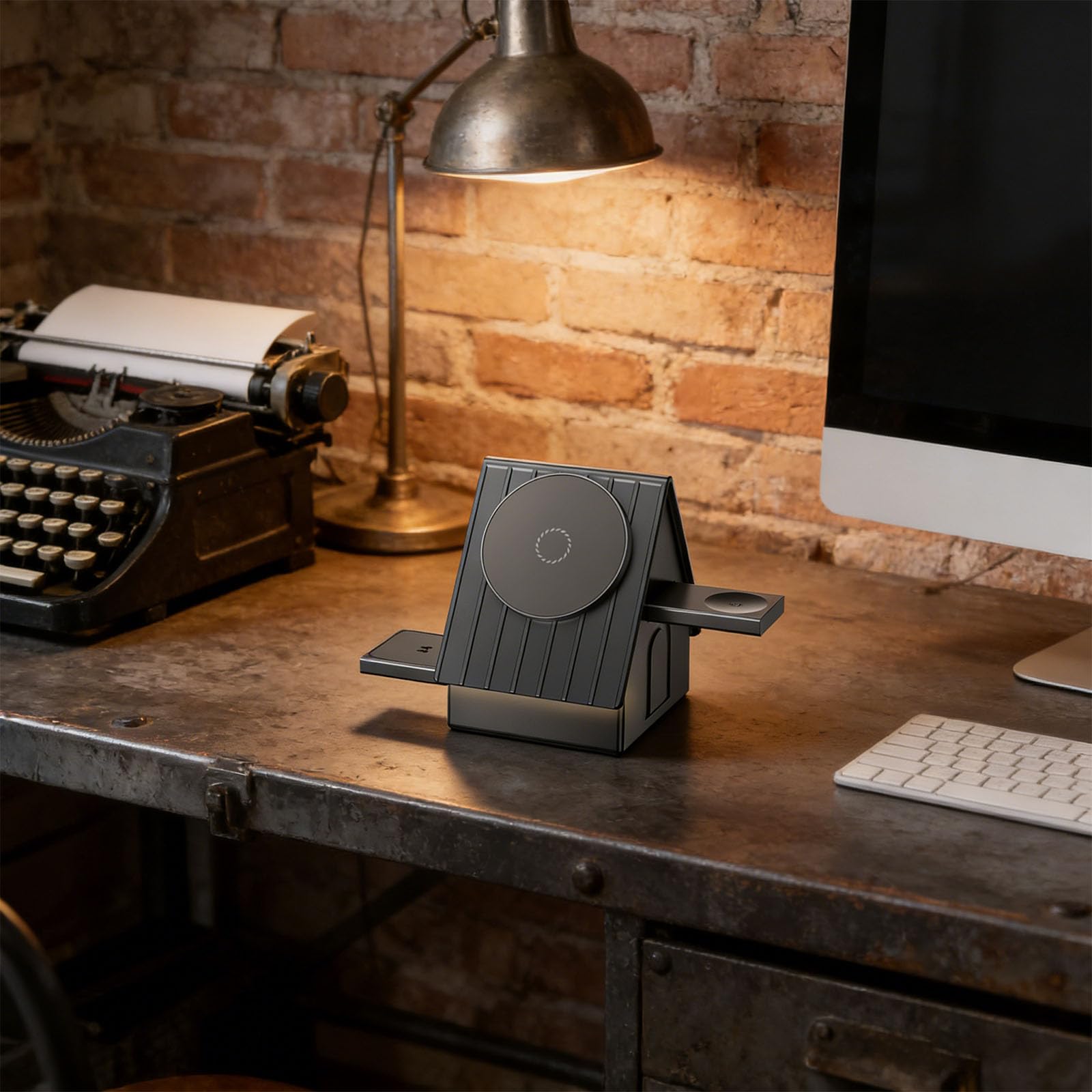 Stazione di ricarica wireless magnetica I telefoni cellulari auricolari e smartwatch come pratico dispositivo 3 in 1 per accessori mobili. Forte magnete