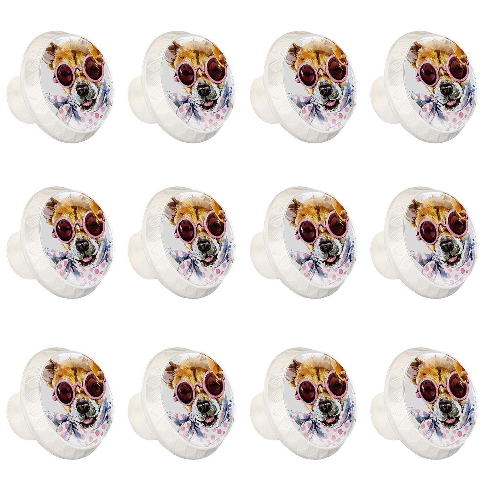 Boutons d'armoires de cuisine ronds motif chien lot de 12 poignées pour tiroir