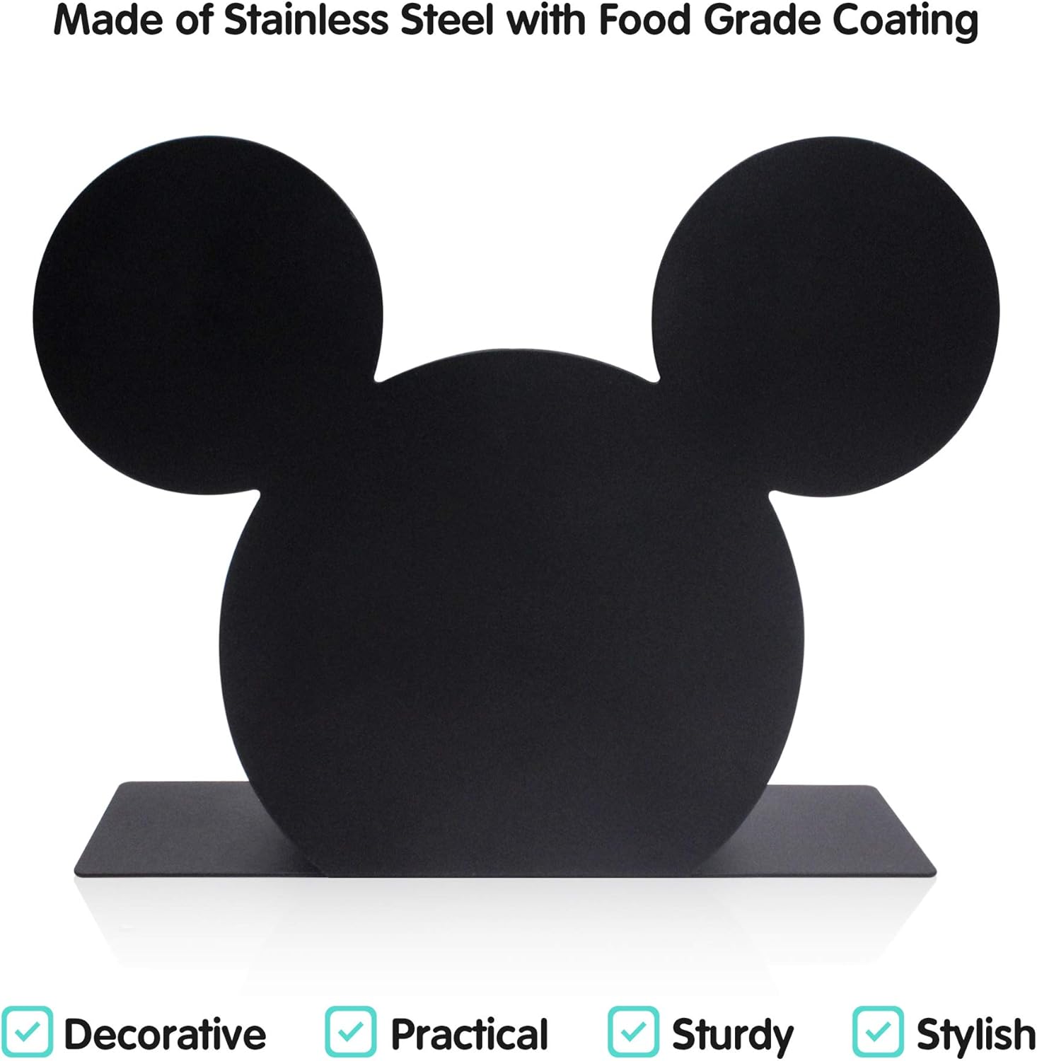 BLACK Mickey Head Premium Stainless Steel Napkin Holder Stand for home kitchen table party RV camper restaurant