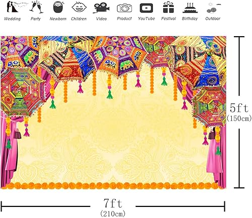 Miniatura 3 de Aperturee Telón de fondo tradicional indio de macramé de 7 x 5 pies, cortina de matrimonio hindú de caléndula con flores naranjas, decoración de