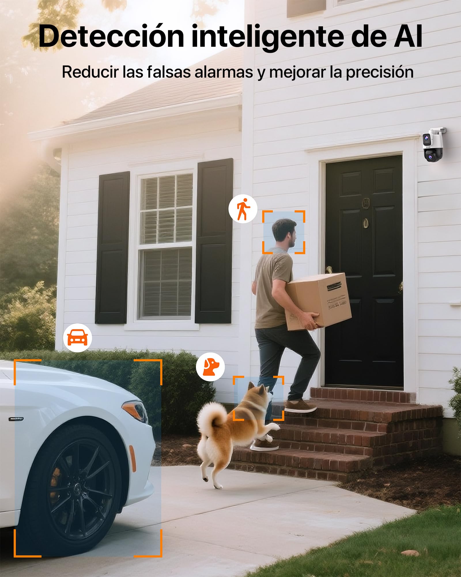 Tenda CH9 Cámara Vigilancia Wifi Exterior con lente dual 2K+2K, Visión nocturna, Camara vigilancia de seguridad, Detección de personas y vehículos, Alerta y Seguimiento automático, Audio bidireccional