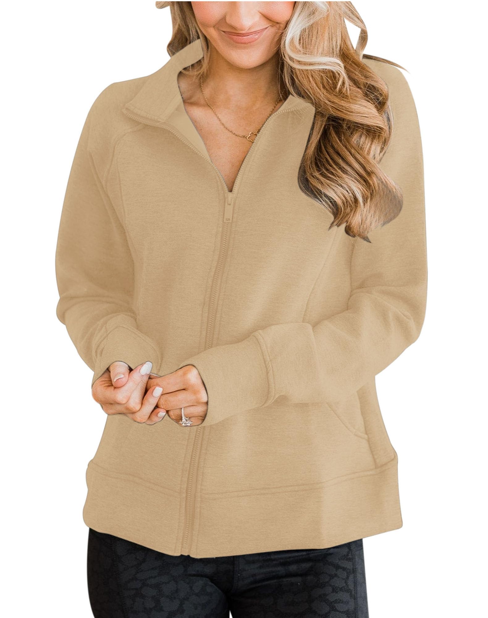 Vivitulip Women’s Full Zip Up Athletic Jacket Long Sleeve Lightweight Pocketed Workout Coat Tops with Thumb Holes