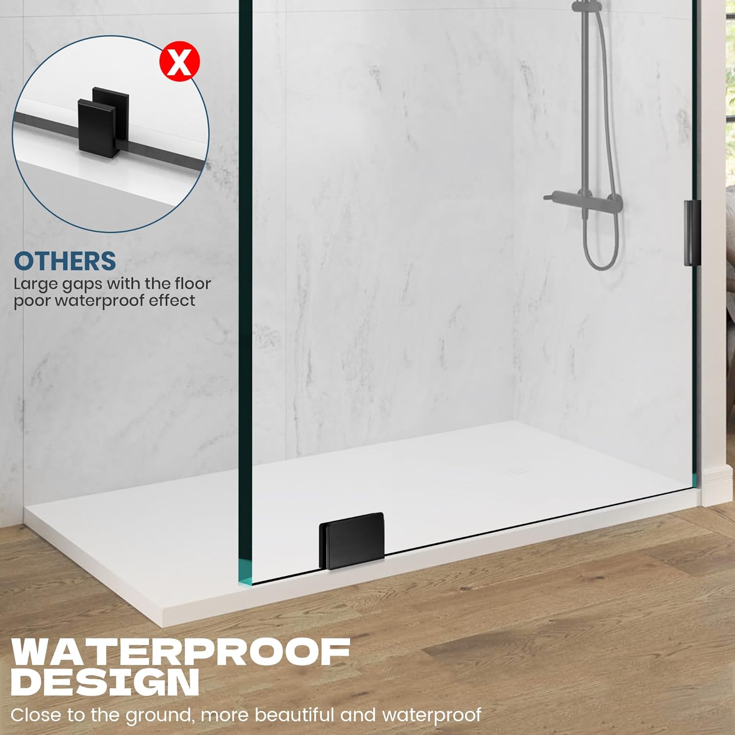 34" W ×74" H Shower Glass Panel, Frameless Fixed Glass Shower Panel with Clamps, 5/16"(8mm) Thick Clear Tempered Shower Door, Bathroom Shower Screen in Matte Black