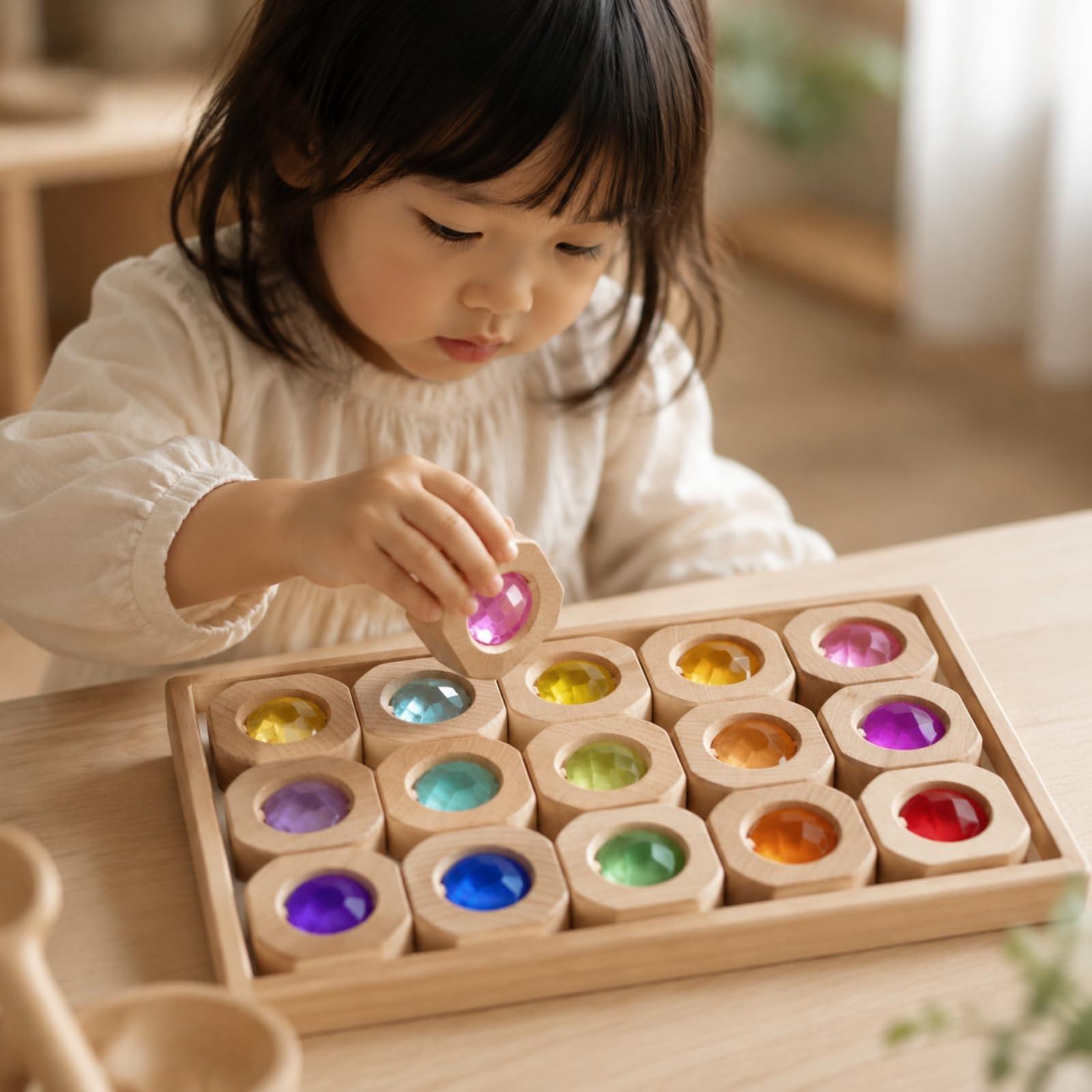 Gralara 15 Pezzi Pezzi da Costruzione in Acrilico con Cornice in Legno Sensoriale Set di Blocchi Sagomati Pedagogico Giocattolo Educativo per Aula Prescolare