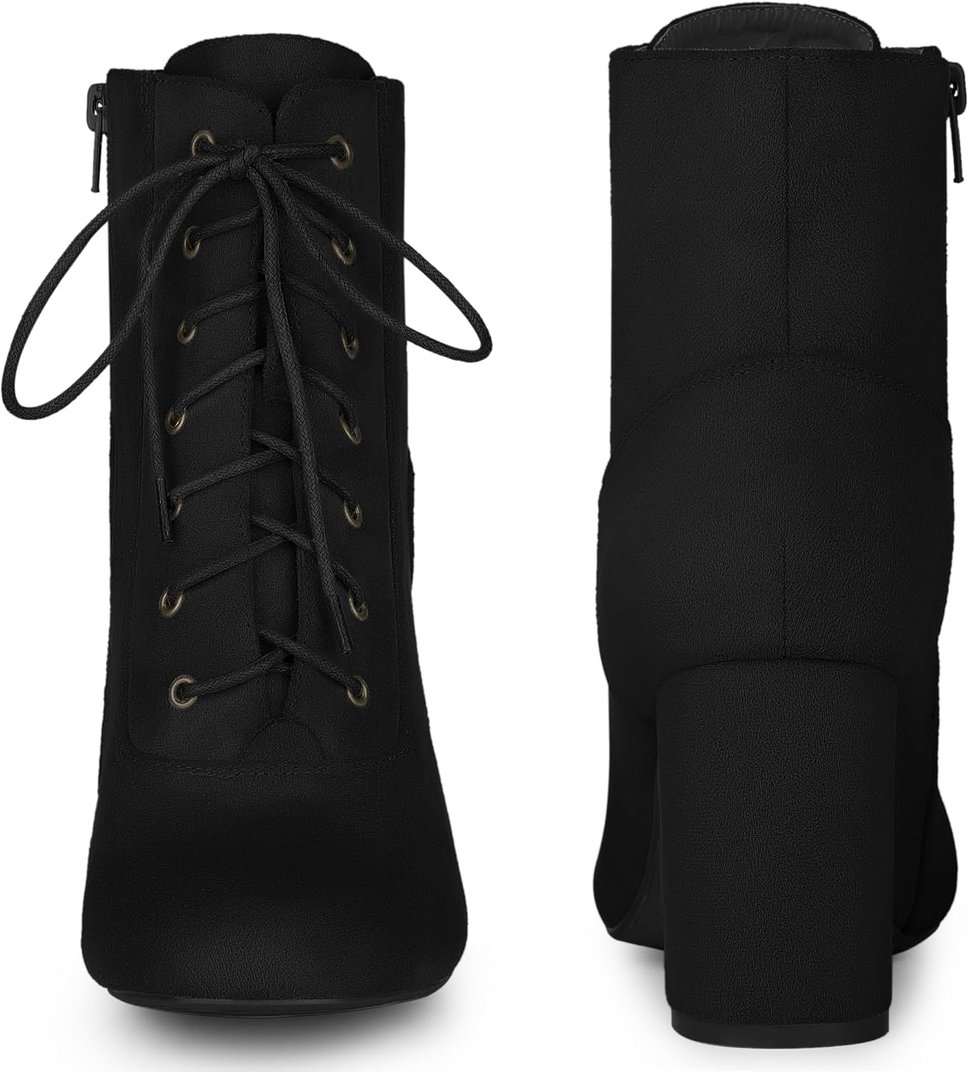 Perphy Round Toe Chunky High Heel Lace Up Ankle Boots for Women