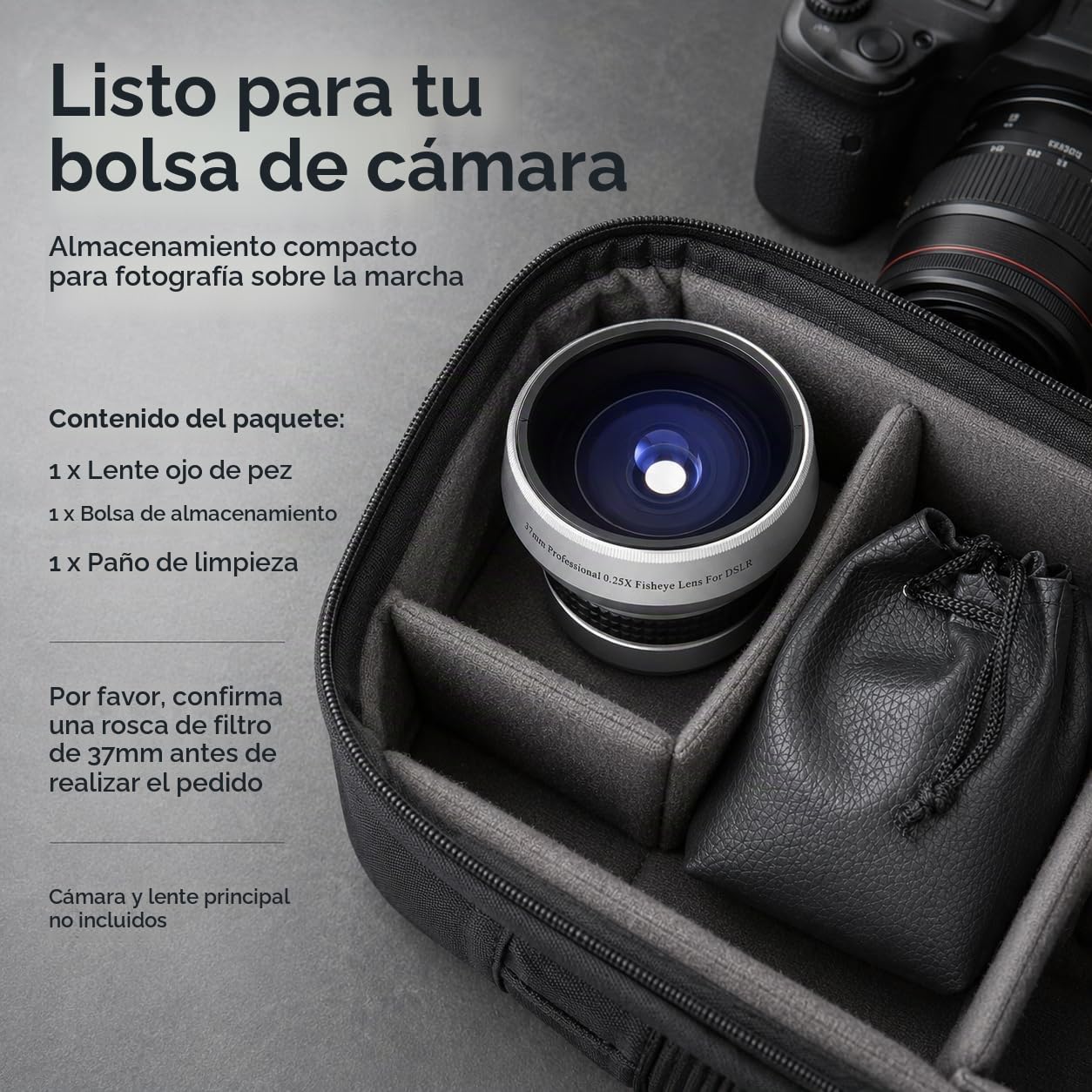 Plata Fuerte aplicabilidad 37mm fisheye 0.25X Super Fisheye Lente Adicional para Lentes de cámara de Calibre 37 mm Lente de fotografía de la cámara, es para Lente de cámara de 37 mm Estándar