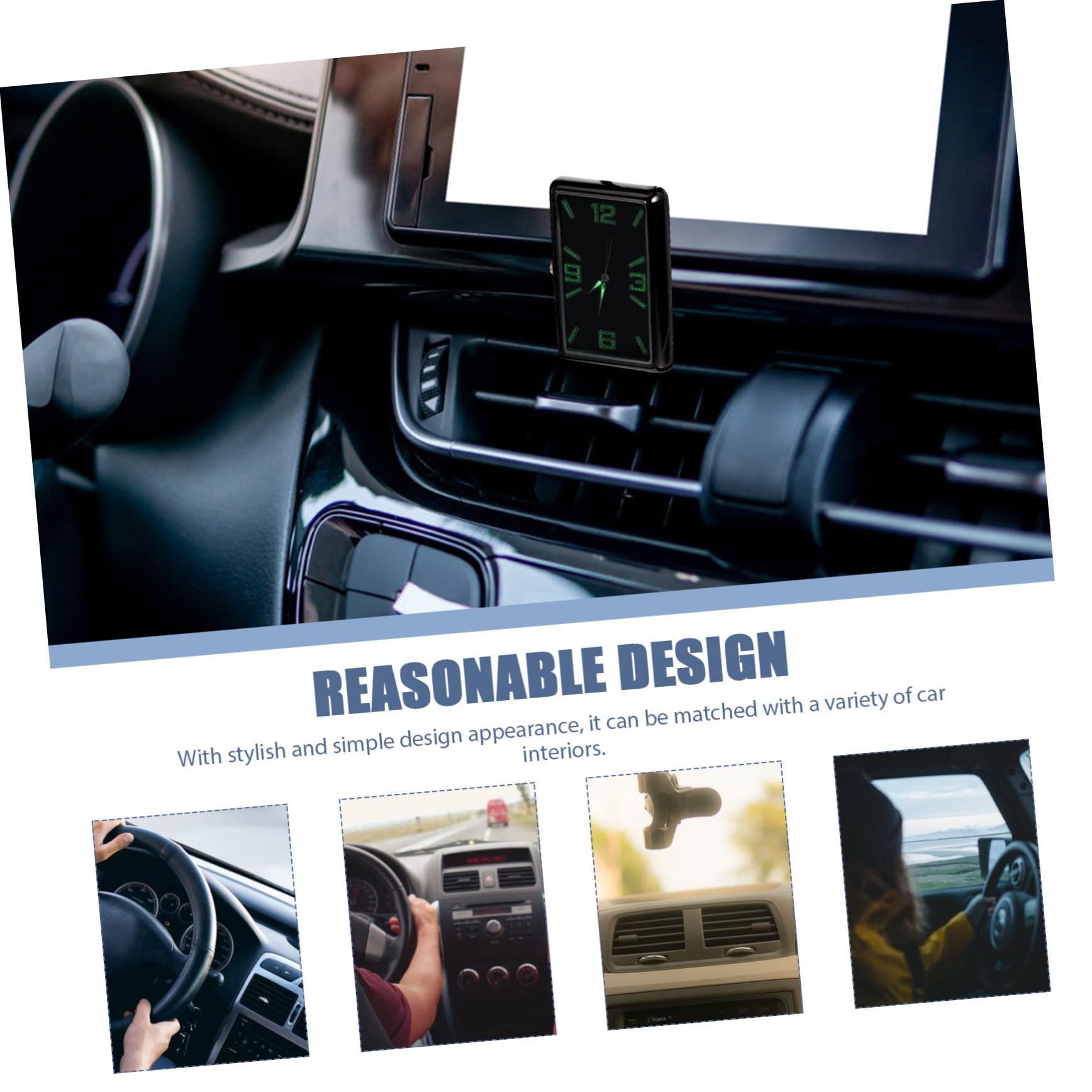 Alipis Reloj Elegante Tablero Coche Adhesivo Cuadrado de Diseño para Material de Aleación y Vidrio, Fácil Instalación y Decoración Funcional Interior del Automóvil