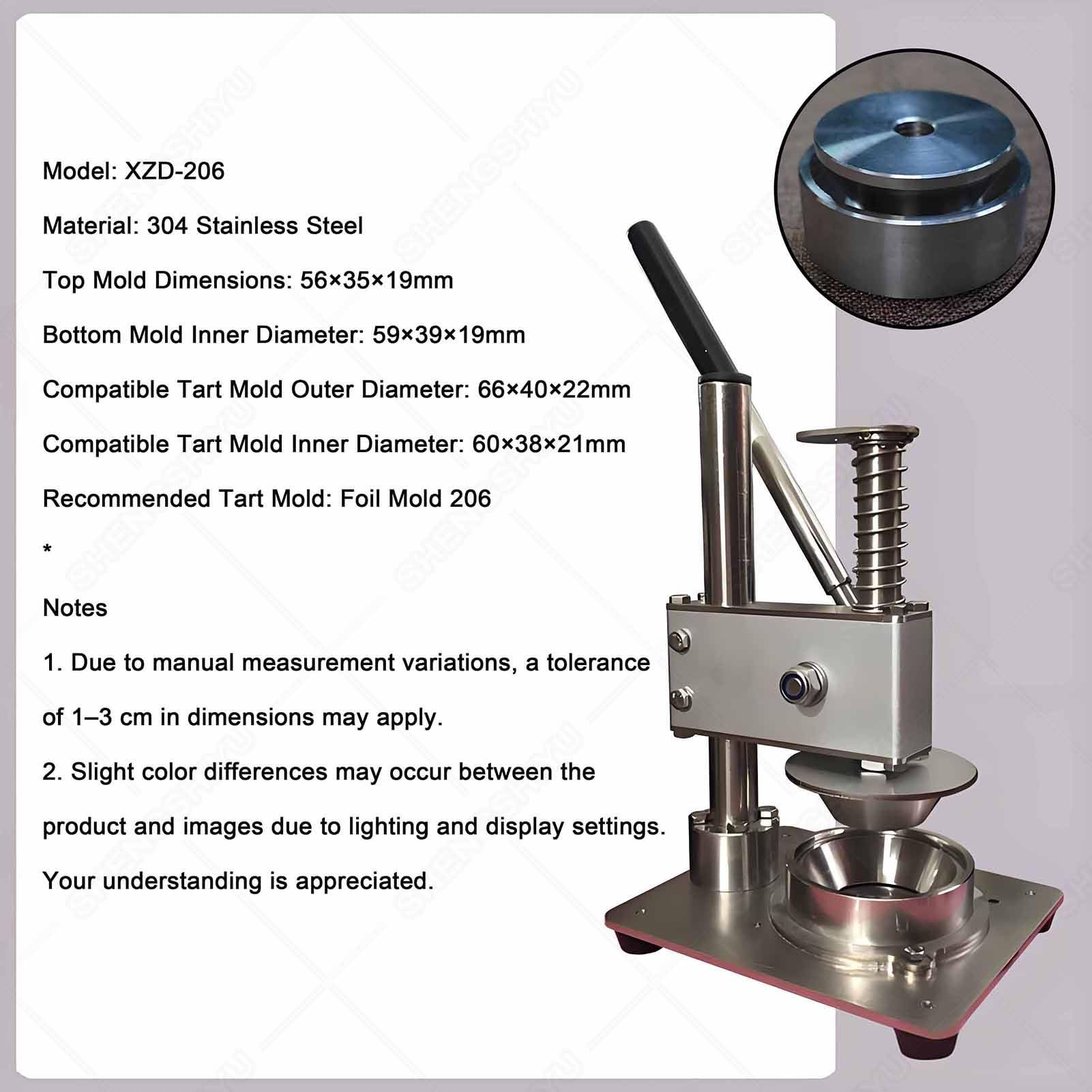 Máquina Prensa para Moldes de Tarta de Acero Inoxidable,Espesor Ajustable,Espesor Uniforme,Prensa para Tarta Manual para Uso Comercial,Doméstico,Máquina Laminadora de Masa Manual XZD-206‌