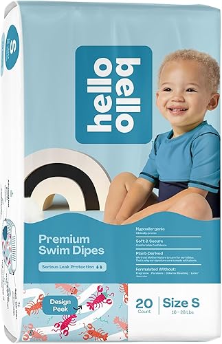 Hello Bello Pañales de natación de alta calidad, talla S (16-28 libras), bonitos diseños de langosta extra brillantes, paquete de 20 unidades