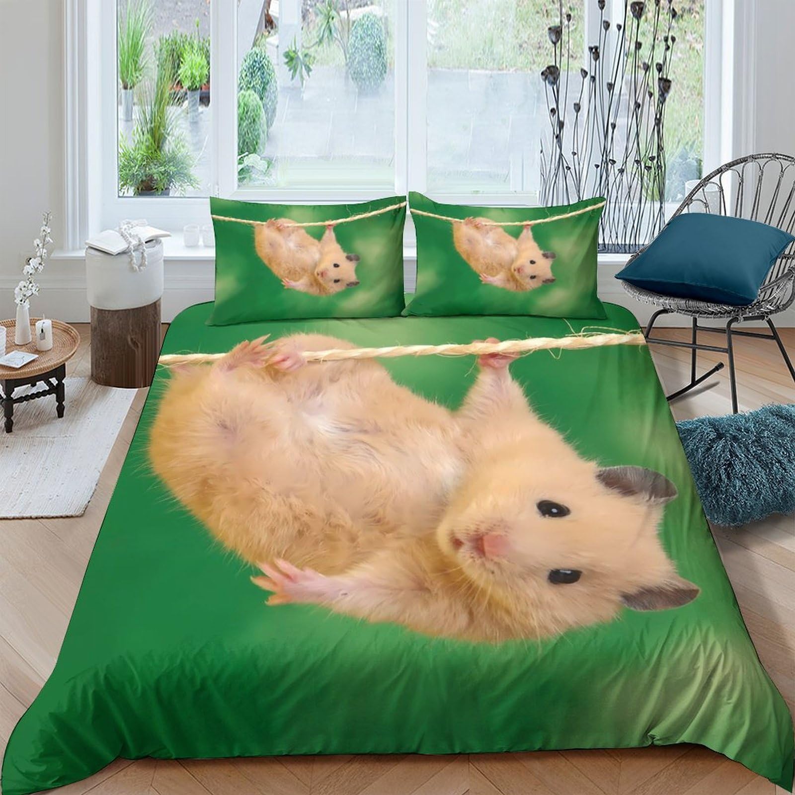 Ctjqhvkz Style-3 3D Printed Cute Hamster Fitted Sheet Microfiber Soft Green Animal Bed Sheet For Bedroom Guest Room Mattress Decor Single（135X200cm）