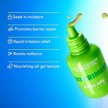 Experiment Buffer Jelly Intensive Barrier Treatment Oil - Ceramide, Squalane, Panthenol - Hydrating, Soothing, Strengthening, 1.0 FL OZ - Squalane Oil for Face, Vegan Formula for Dry Skin Types