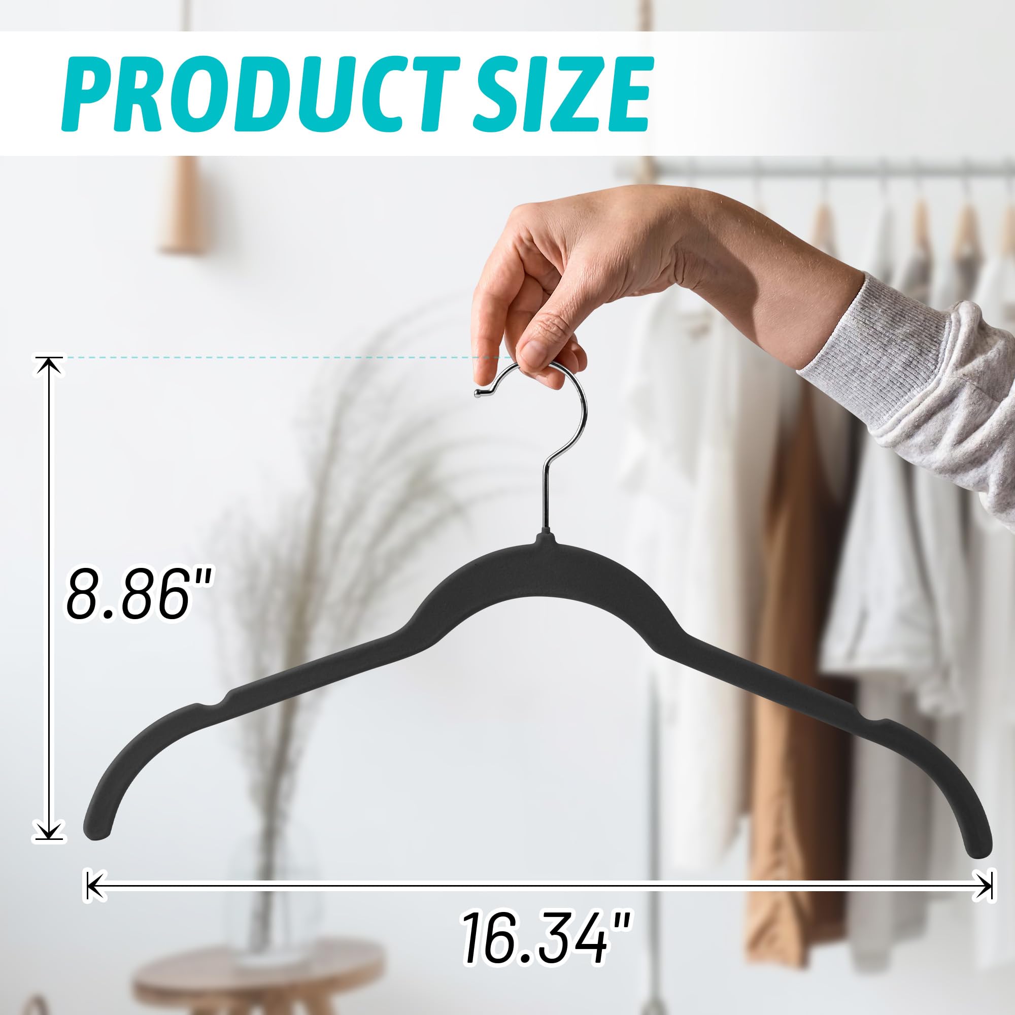 Sishynio Aksamitne wieszaki premium, 30 sztuk, oszczędzający miejsce organizer na ubrania, antypoślizgowy flokowany design, idealny na koszule i płaszcze (czarne)
