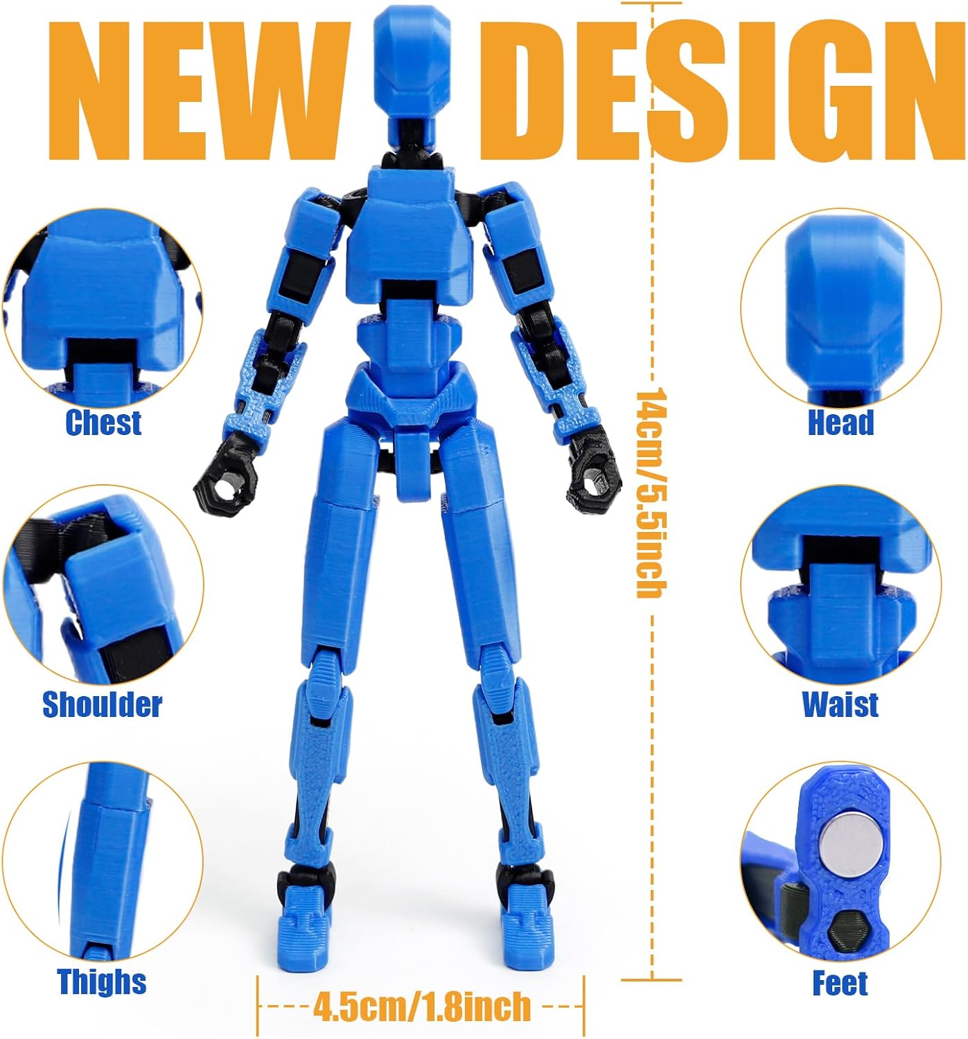 Magnetic Action Figure Set - 6-Pack T13 Titan 13 Robot with Weapons, Poseable Multi-Colored Toys for Boys Kids, Easter, Creative Battle Play Collection - Image 2