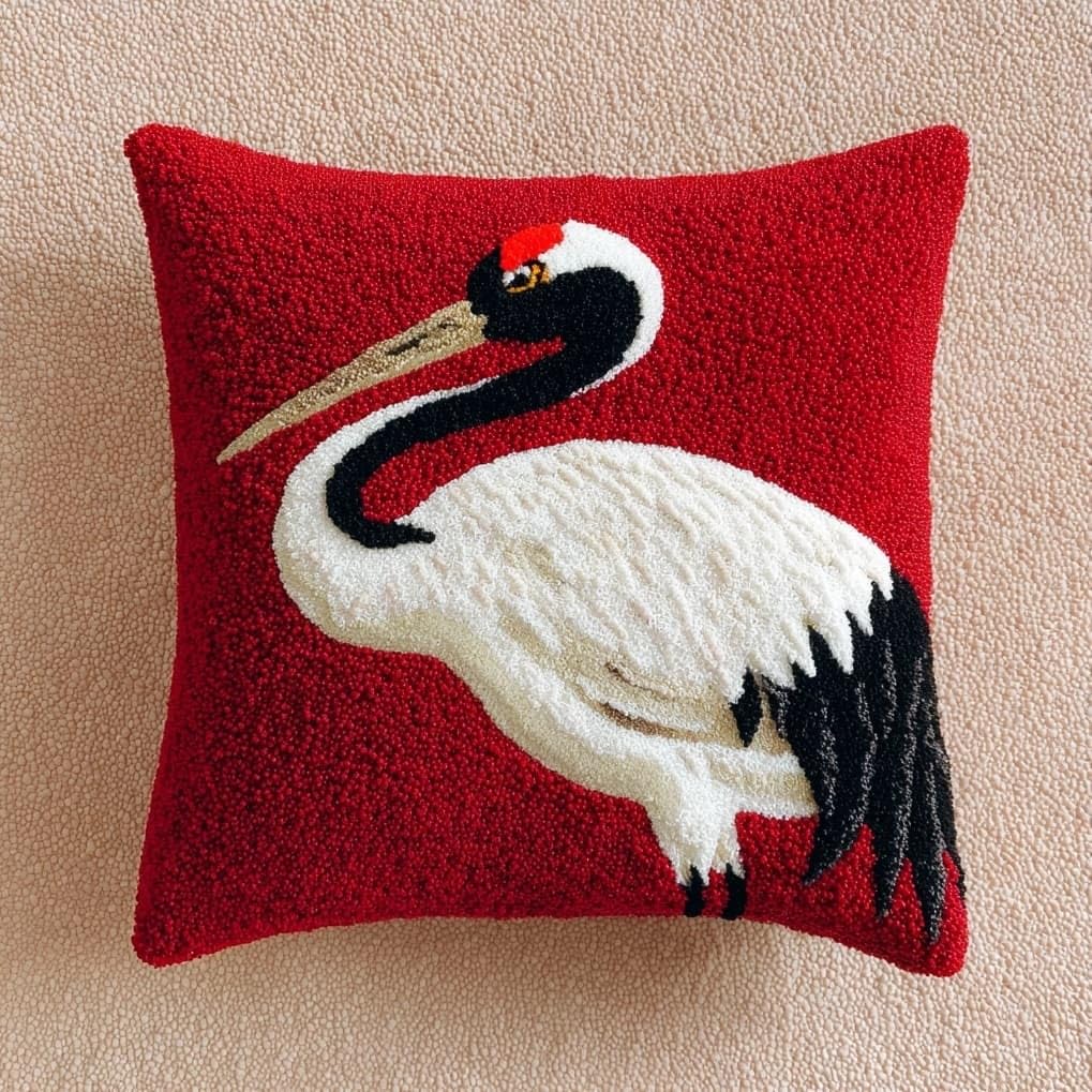 AxiangziK Latch Hook Cushion Kits for Beginners,red-Crowned Crane