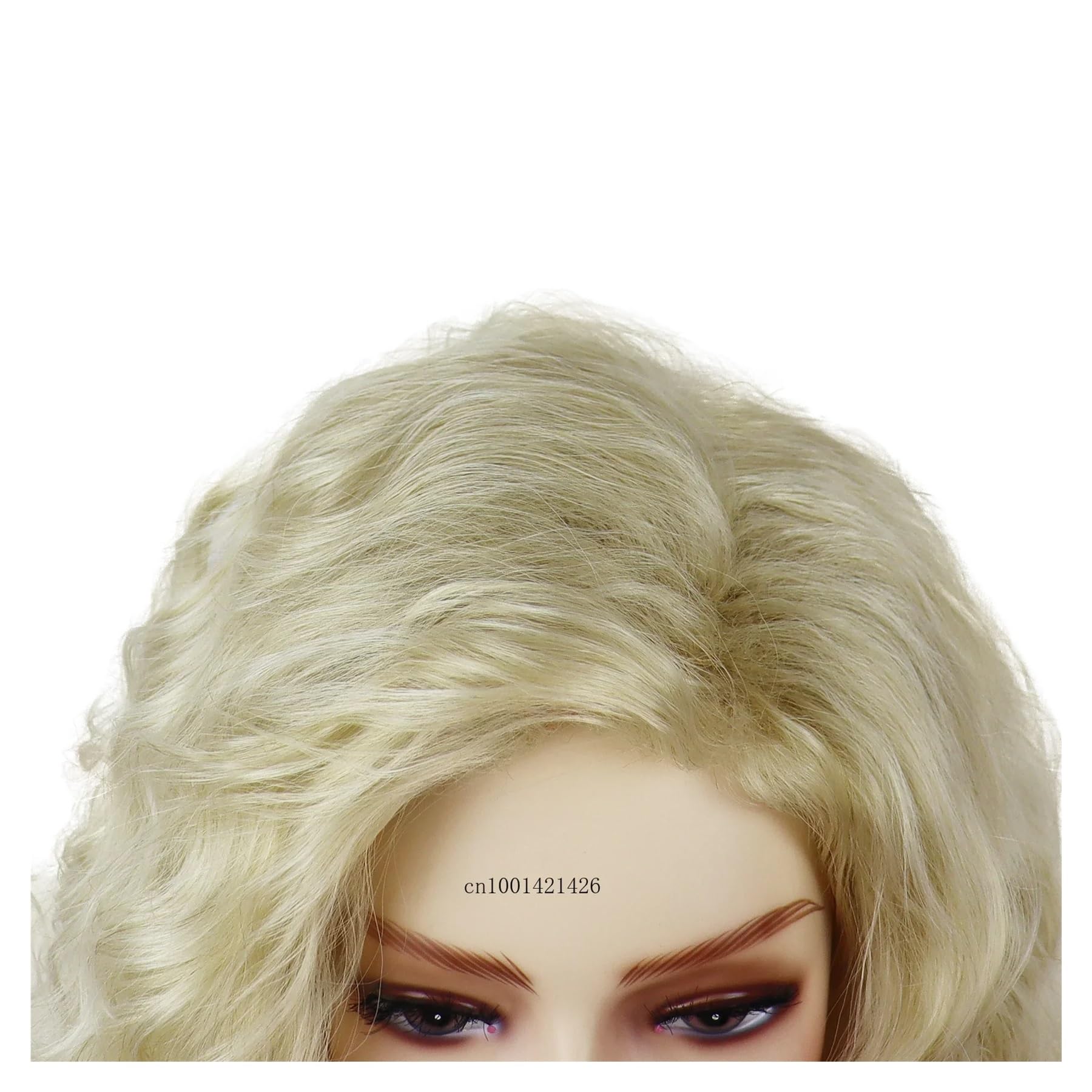1 szt. Włosy syntetyczne Realistyczne długie żółte blond peruka z kręconymi włosami Część wolna Linia włosów Jasne grube puszyste faliste peruki Naturalne do odgrywania ról Cosplay(Platinum Blonde)