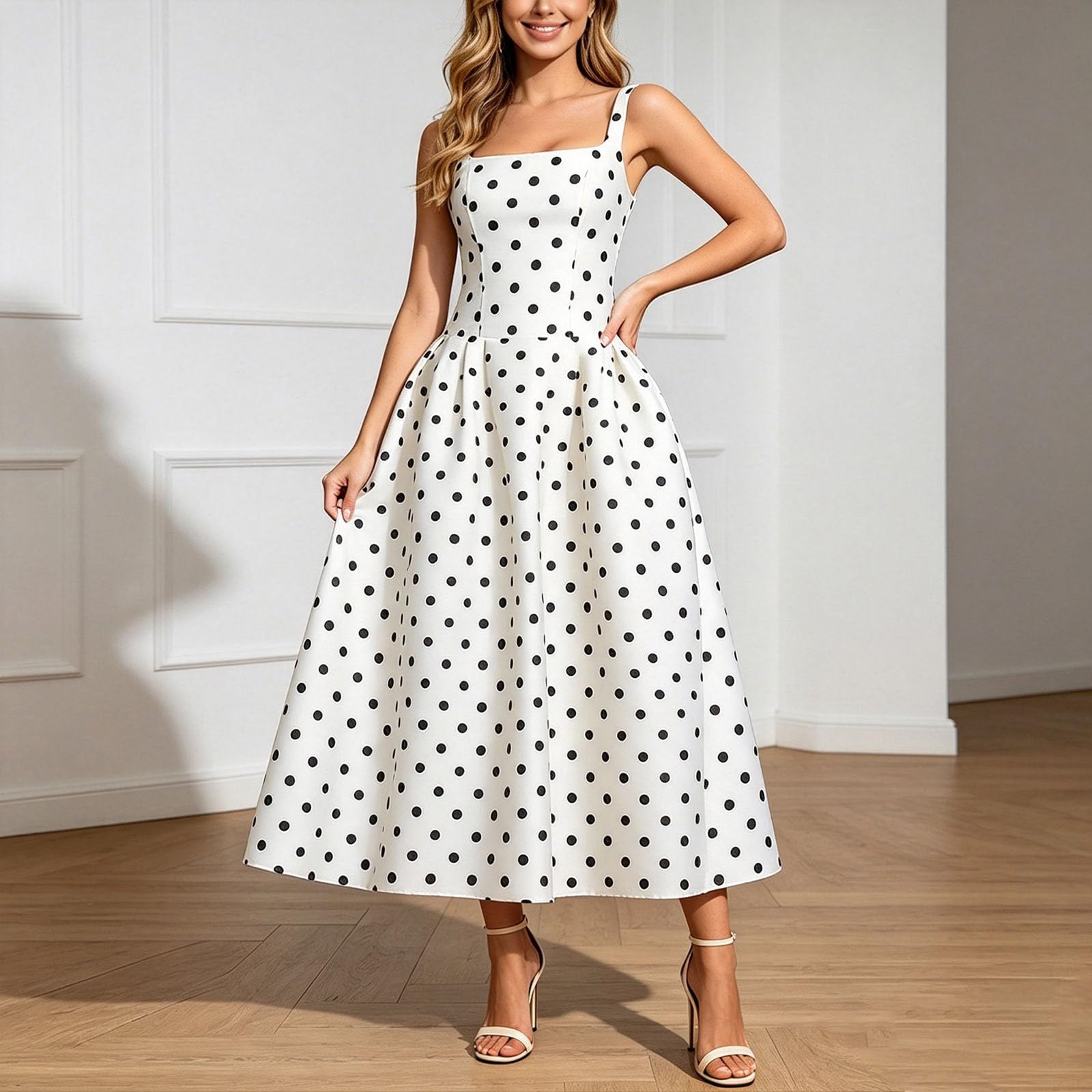 Vestidos Verano Mujer Largos,Vestido Midi Informal con Estampado de cinturón Ajustable y Mangas para Mujer – Estilo Veraniego Elegante con en Cintura