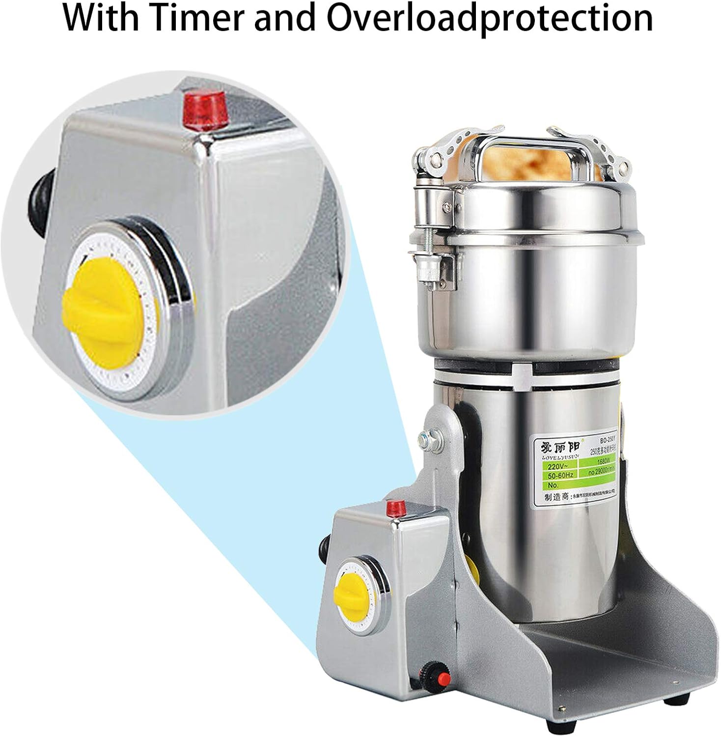 Electric Grain Grinder, Electric Mill Spice Grinder 1500W, Mill Powder Machine Commercial Grinder Coffee Grinder Dry Feed Mill for Kitchen Herb Spice Pepper Coffee C