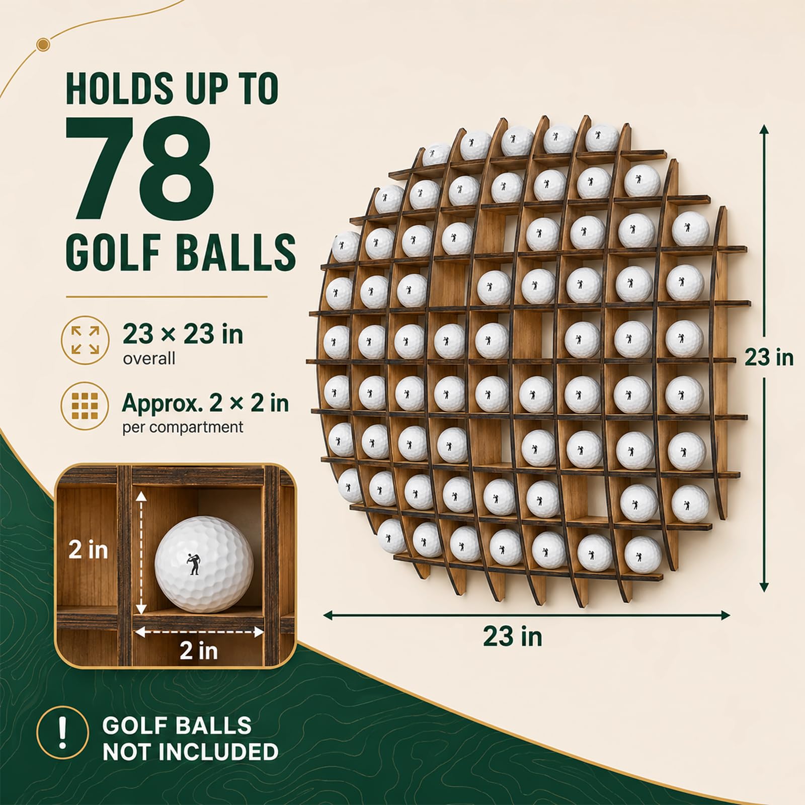 Soporte de pared para pelotas de golf con capacidad para 78 pelotas para