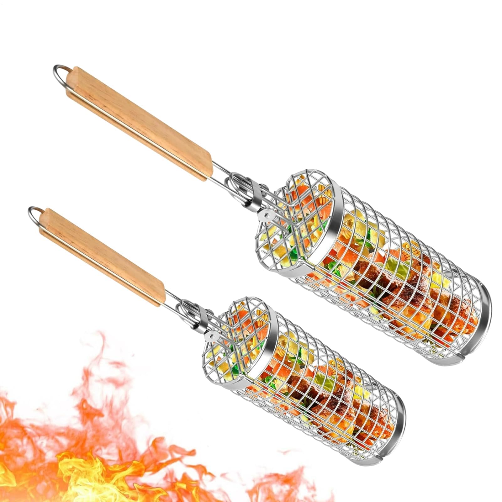 Koszyk grillowy na warzywa i ryby, narzędzie do grillowania z drewnianym uchwytem, idealny na kemping, piknik i gotowanie w domu