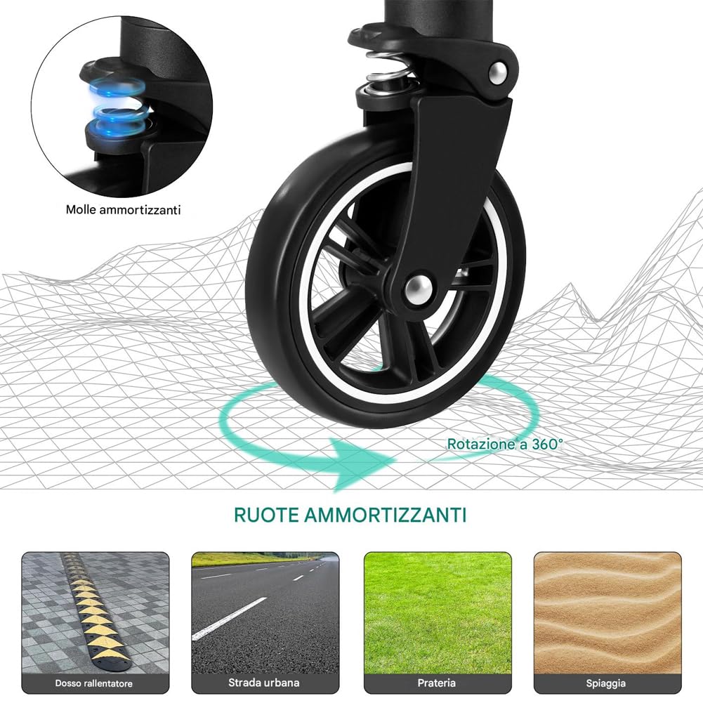 BAKAJI Passeggino per Cani e Gatti 2in1 con Navicella Rimovibile e Chiusura Salvaspazio, Carrozzina Animali Domestici con Capsula Trasportino Rimovibile e Tettuccio Apribile, Peso Max. 50kg (Marrone)