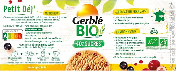 Gerblé Bio Biscuit Fruits Rouges – Recette Bio aux Céréales Complètes et Fruits, Sans Huile de Palme, Riche en Fibres, 3 Sachets de 3 Biscuits, 132 g - 4