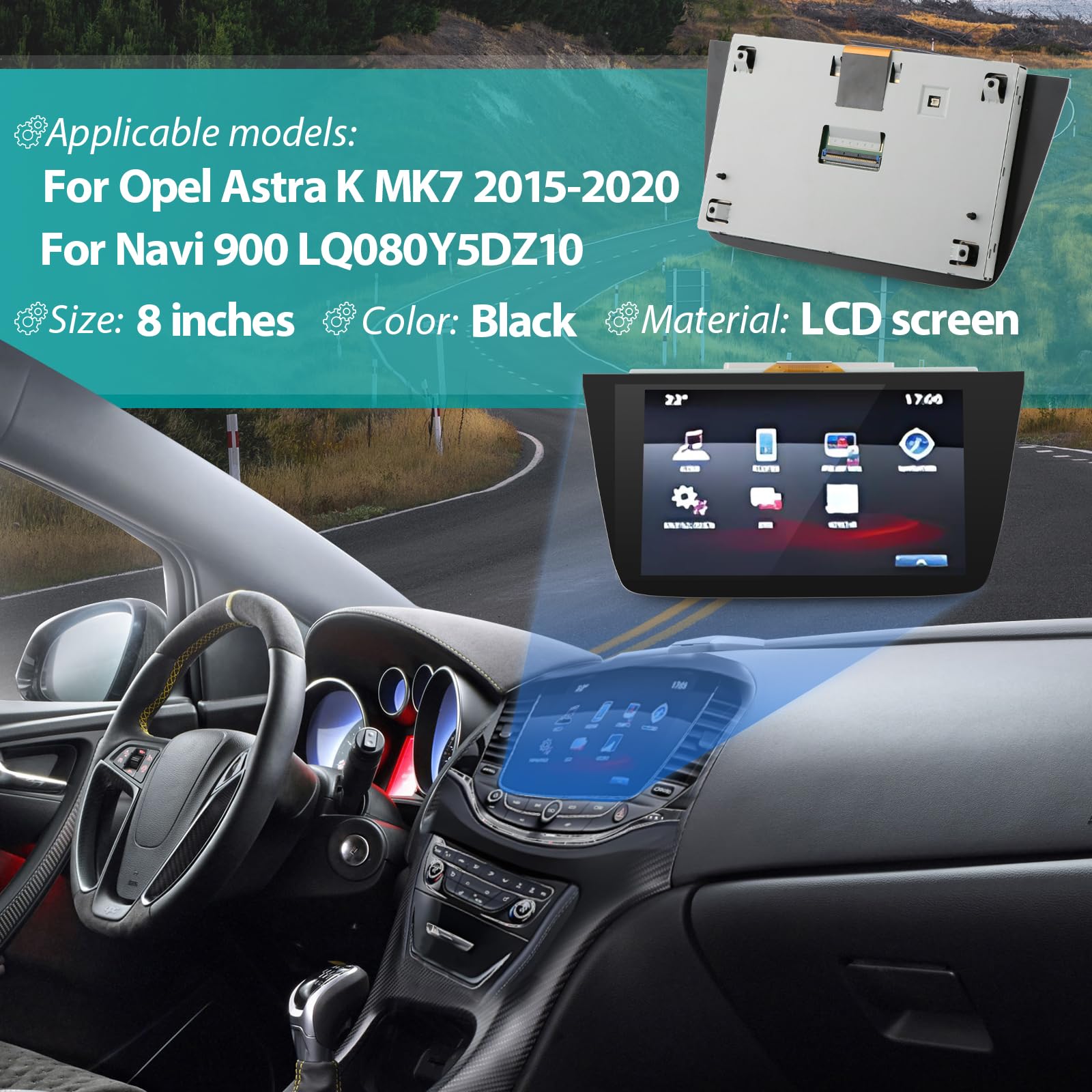 LCD Display Für Opel Astra K Mk7 2015-2020 Touchscreen Monitor Für Vauxhall Navi 900 Intellilink Schiffe Radio Display Für LQ080Y5DZ10 Media Bildschirmersatz LCD Bildschirm 8 Zoll XX