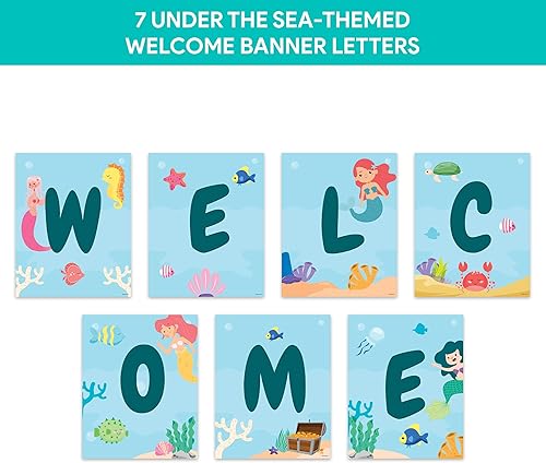 Miniatura 3 de Decorably 15 pósteres de bienvenida con temática oceánica para aula, laminado mate, letrero educativo de bienvenida para el aula, pasillos