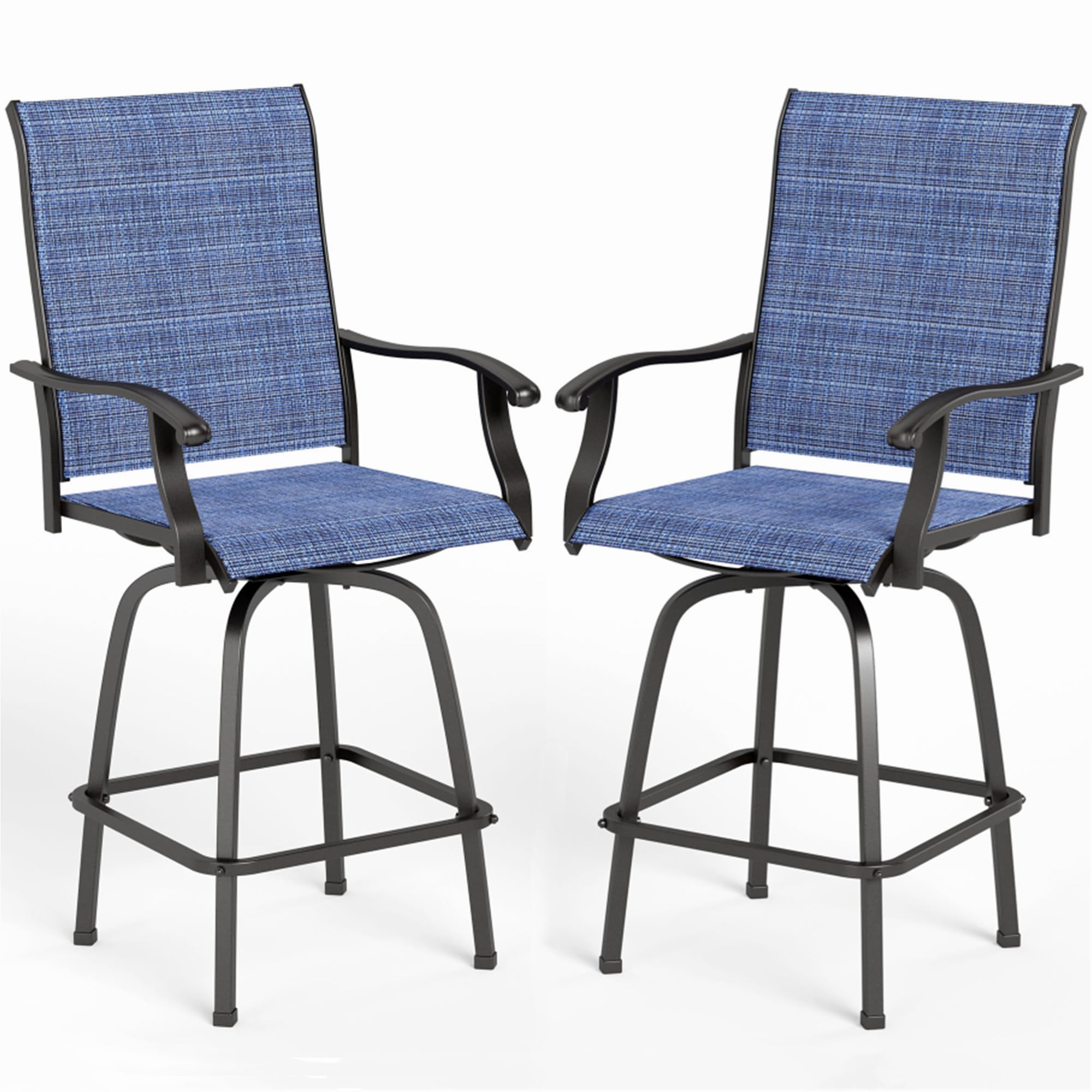 MFSTUDIO Outdoor Swivel Bar Stools Set of 2, Navy Blue